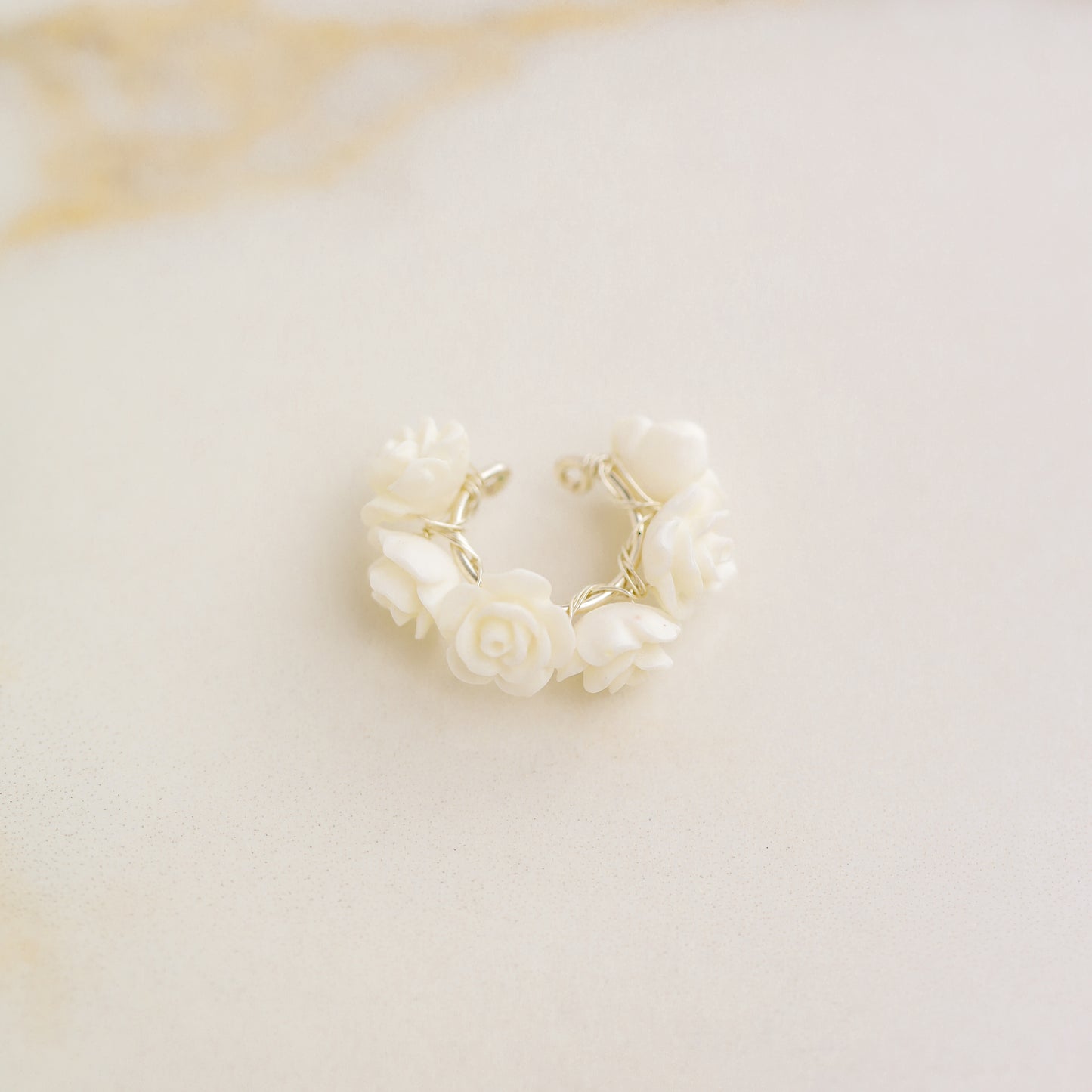 White Resin Rose Flower Ear Cuff in Sterling Silver, Gold or Rose Gold Filled, Simple Piercing Free Earrings, Turquoise Cuff, Pink Ear Cuff
