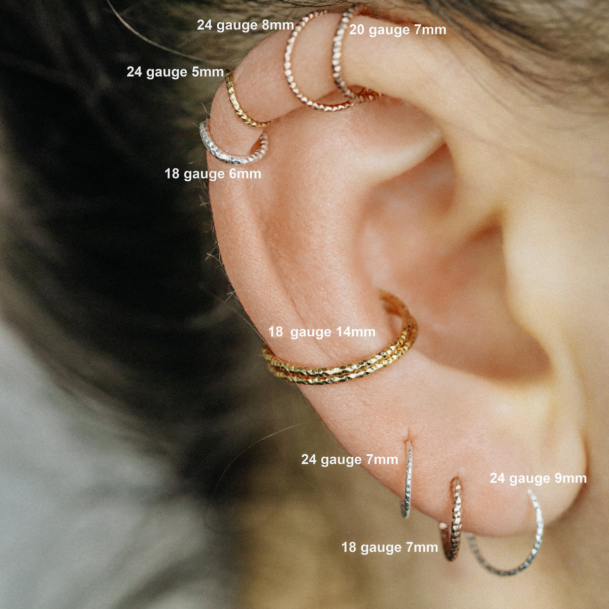 Diamond Cut Helix Hoop - Tiny Cartilage Earring - Endless Ring Hoops