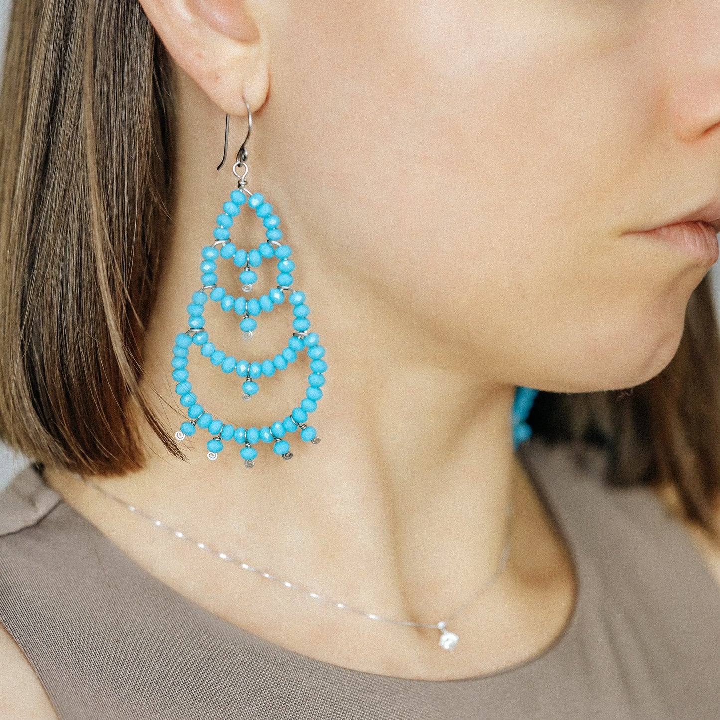 Turquoise Chandelier Earrings, Oversized Dangle Earrings, Large Bohemian Beaded Chandelier Earrings Aesthetic Jewelry Stainless Steel