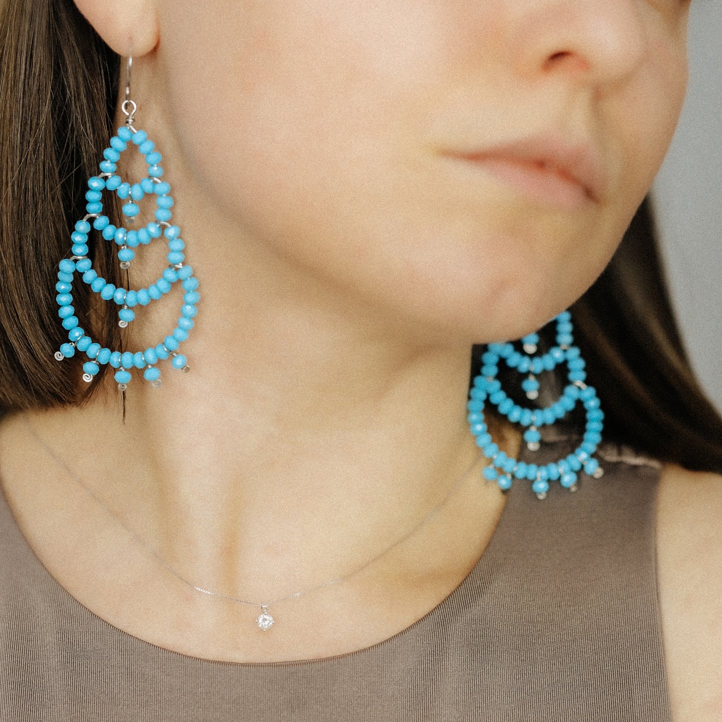 Turquoise Chandelier Earrings, Oversized Dangle Earrings, Large Bohemian Beaded Chandelier Earrings Aesthetic Jewelry Stainless Steel