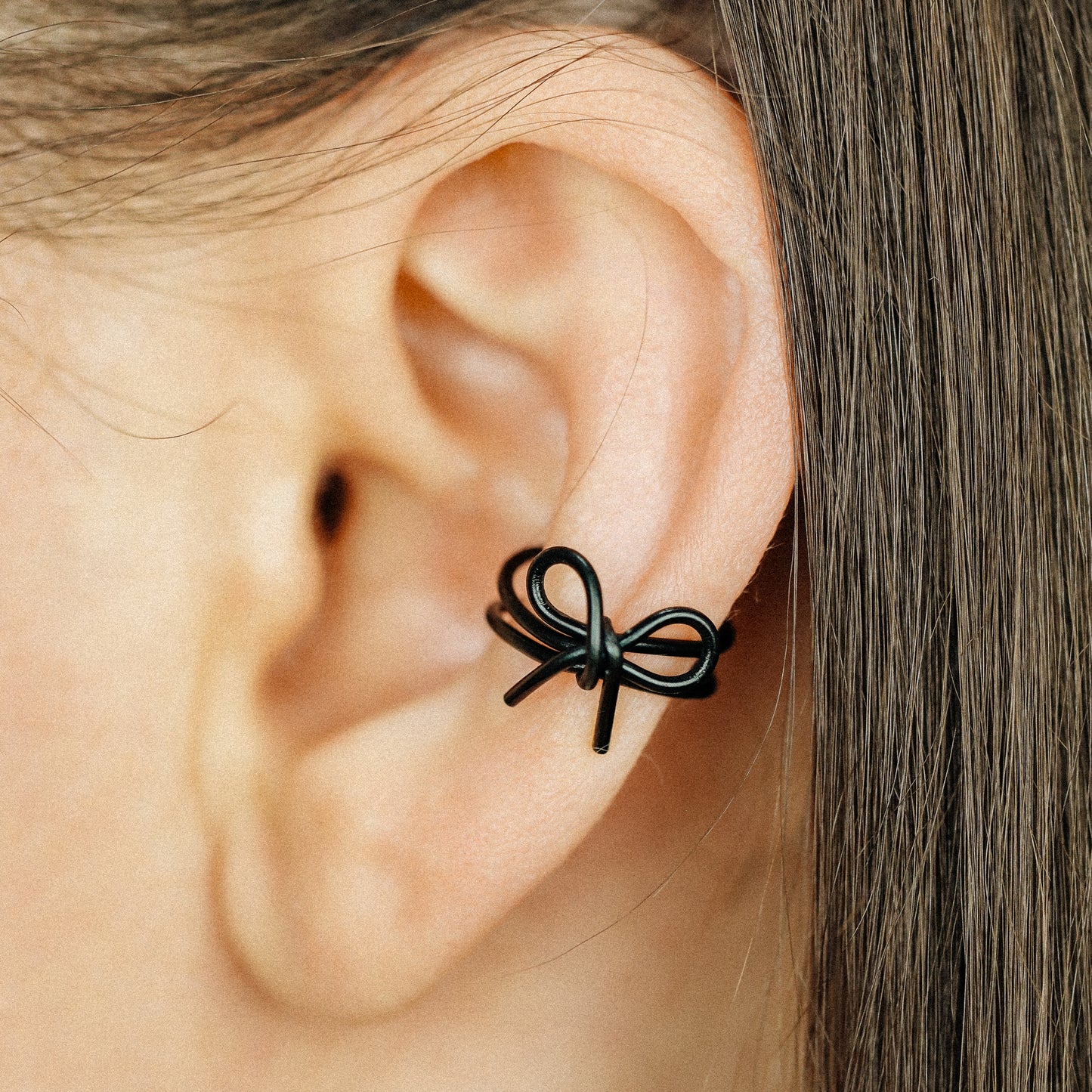 Dainty Bow Ear Cuff Earring, No Piercing Required, Black Bow Knot Ear Cuff