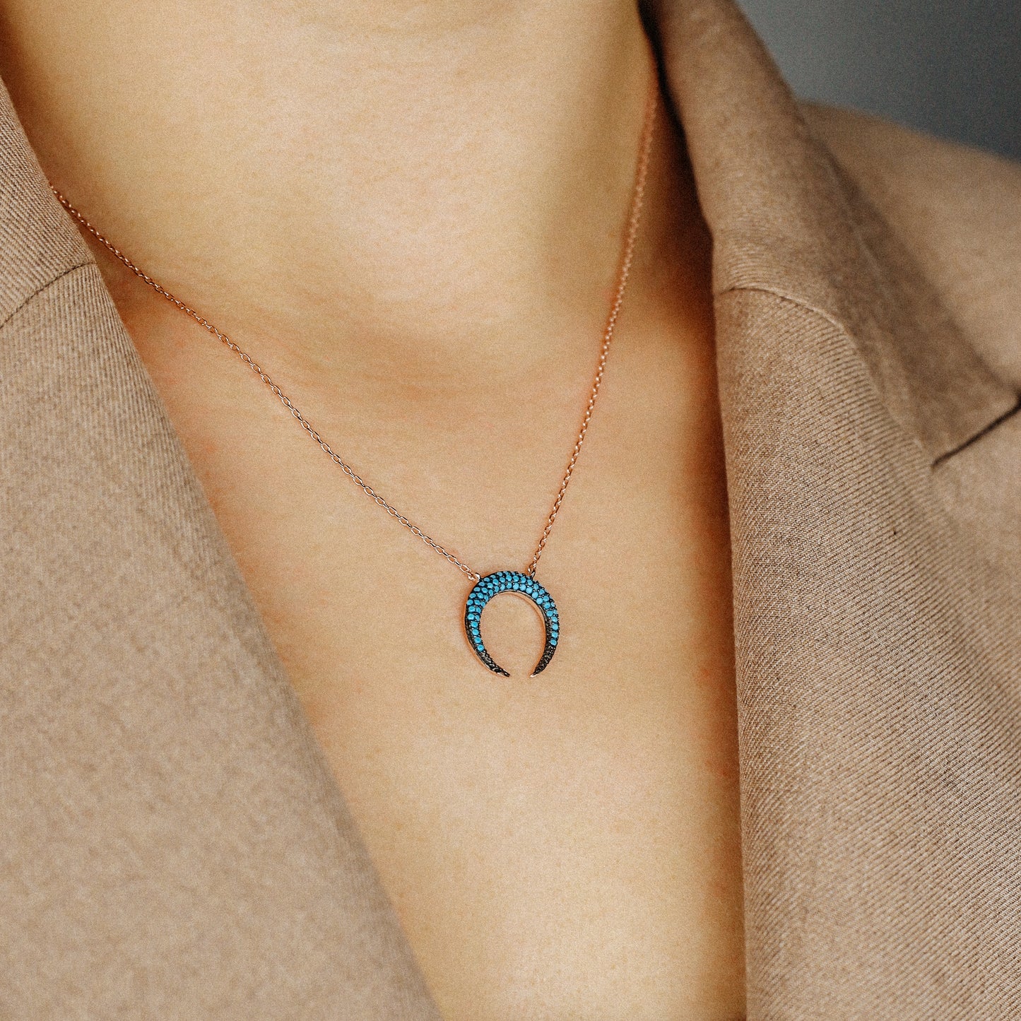 Turquoise Pave Horn Necklace