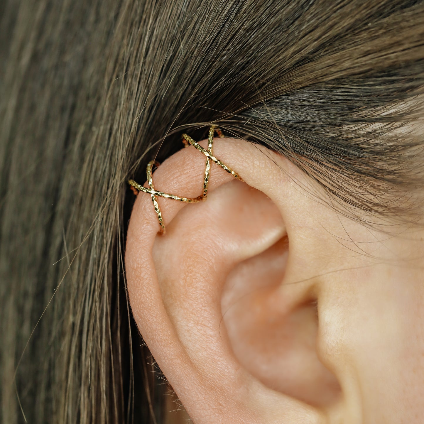 Silver Double Line or Criss Cross Ear Cuff