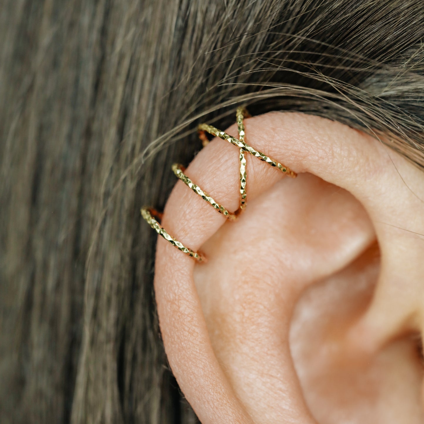 Silver Double Line or Criss Cross Ear Cuff