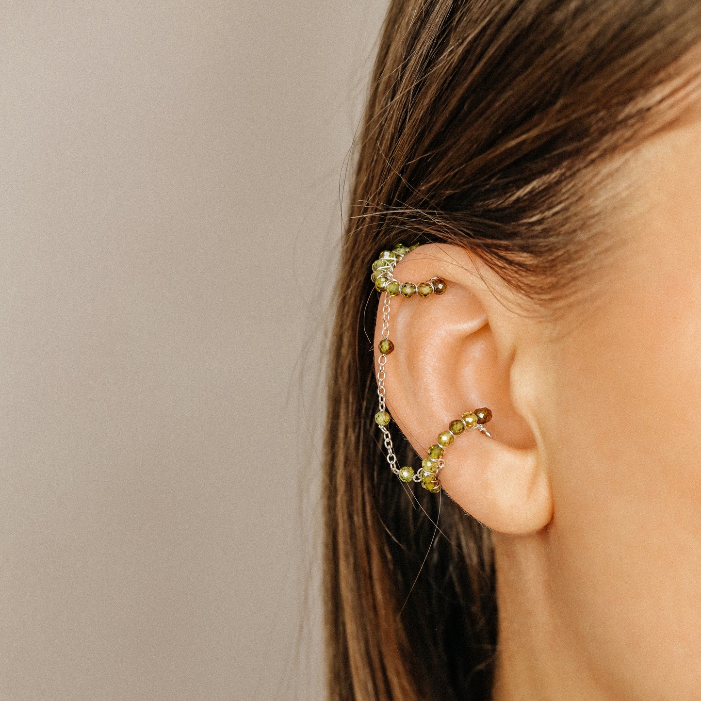 Dainty & Minimalist Cz Conch and Helix Ear Cuff Earrings, Cz Green Ear Cuff