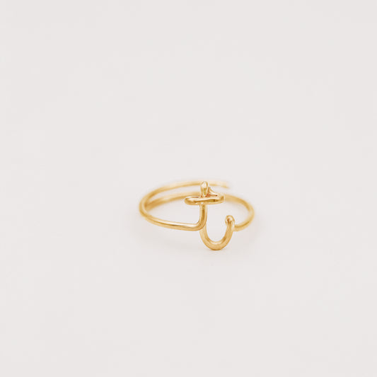 Lowercase Cursive Letter T Ring