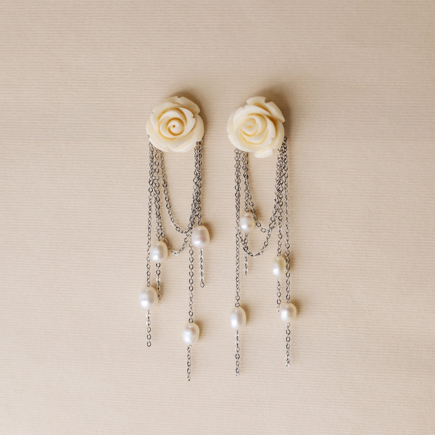 Dainty Pearl Tassel Drop Earrings, Natural Freshwater Pearl Earrings, Flower Dangling Pearl Earrings, Bridesmaid Gift, Mother's day