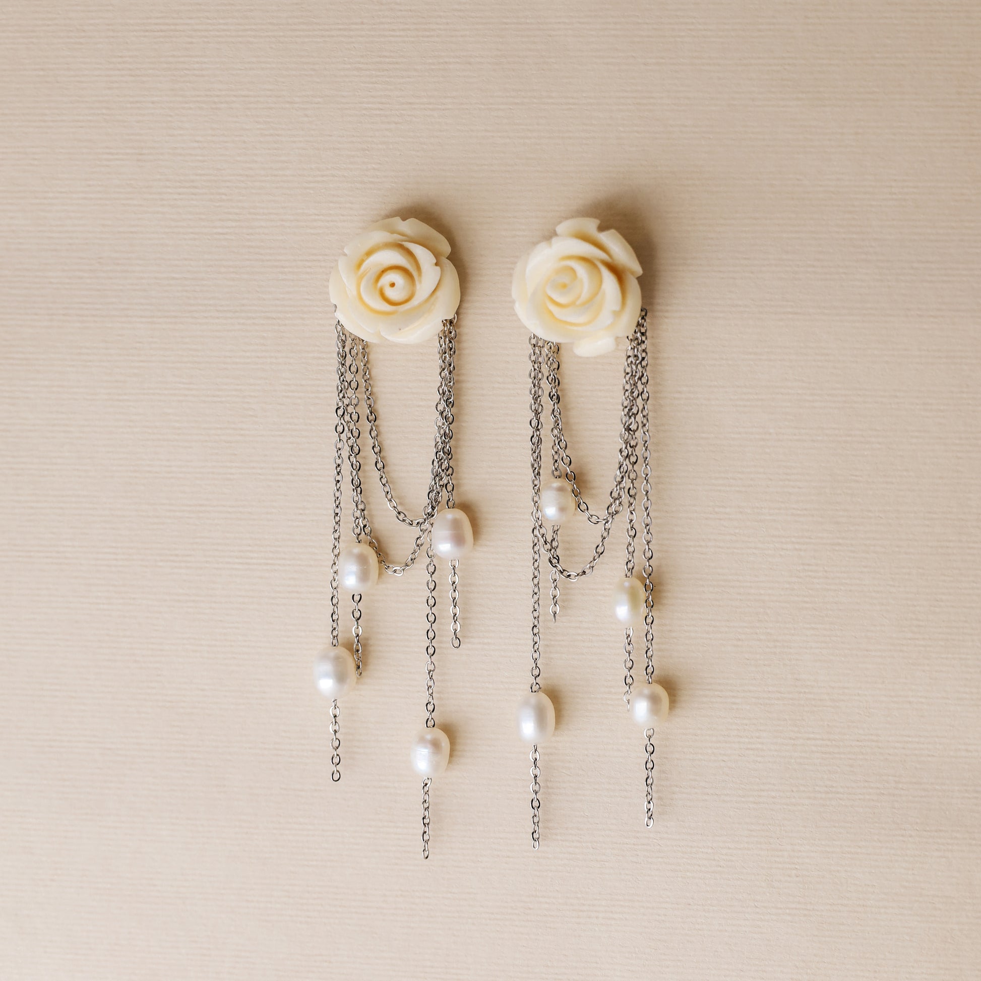 Dainty Pearl Tassel Drop Earrings, Natural Freshwater Pearl Earrings, Flower Dangling Pearl Earrings, Bridesmaid Gift, Mother's day