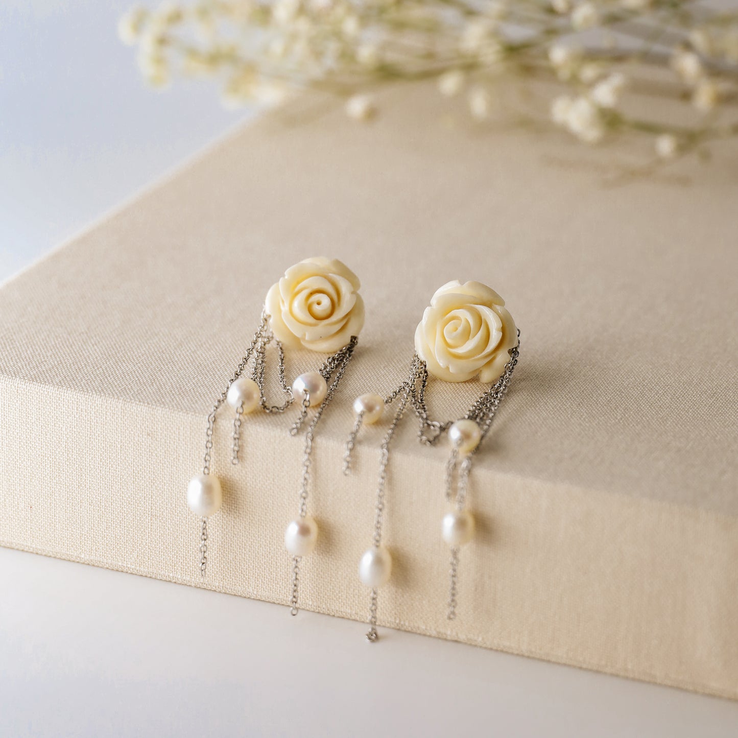 Dainty Pearl Tassel Drop Earrings, Natural Freshwater Pearl Earrings, Flower Dangling Pearl Earrings, Bridesmaid Gift, Mother's day