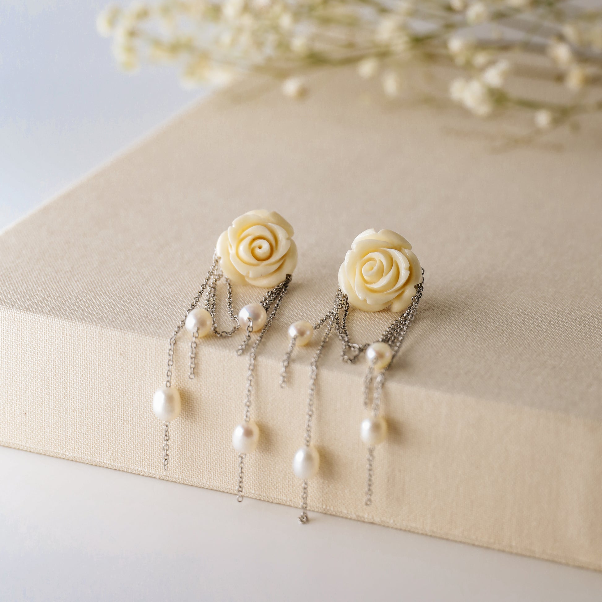 Dainty Pearl Tassel Drop Earrings, Natural Freshwater Pearl Earrings, Flower Dangling Pearl Earrings, Bridesmaid Gift, Mother's day