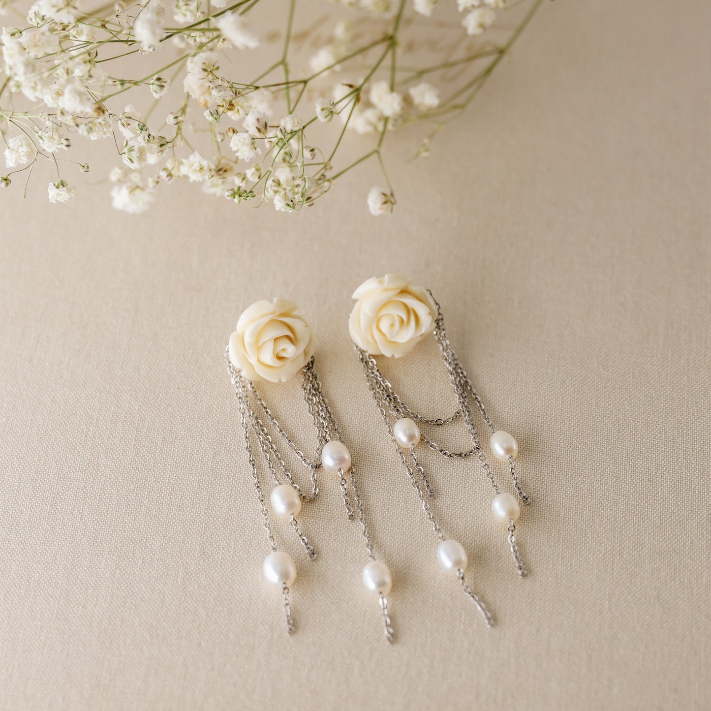Dainty Pearl Tassel Drop Earrings, Natural Freshwater Pearl Earrings, Flower Dangling Pearl Earrings, Bridesmaid Gift, Mother's day