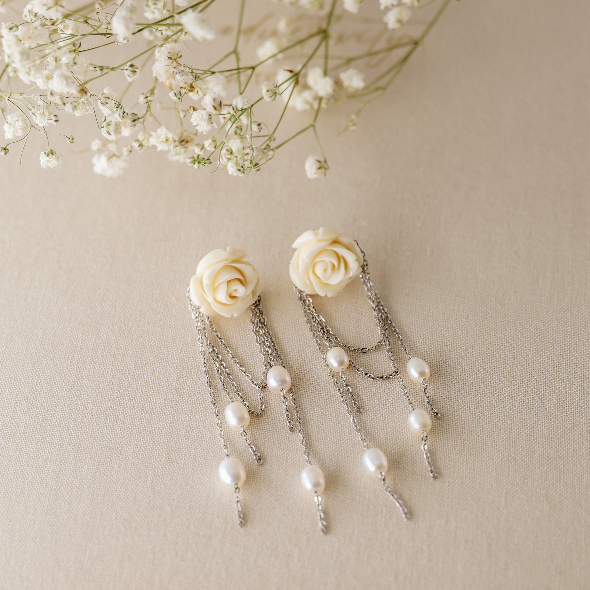 Dainty Pearl Tassel Drop Earrings, Natural Freshwater Pearl Earrings, Flower Dangling Pearl Earrings, Bridesmaid Gift, Mother's day