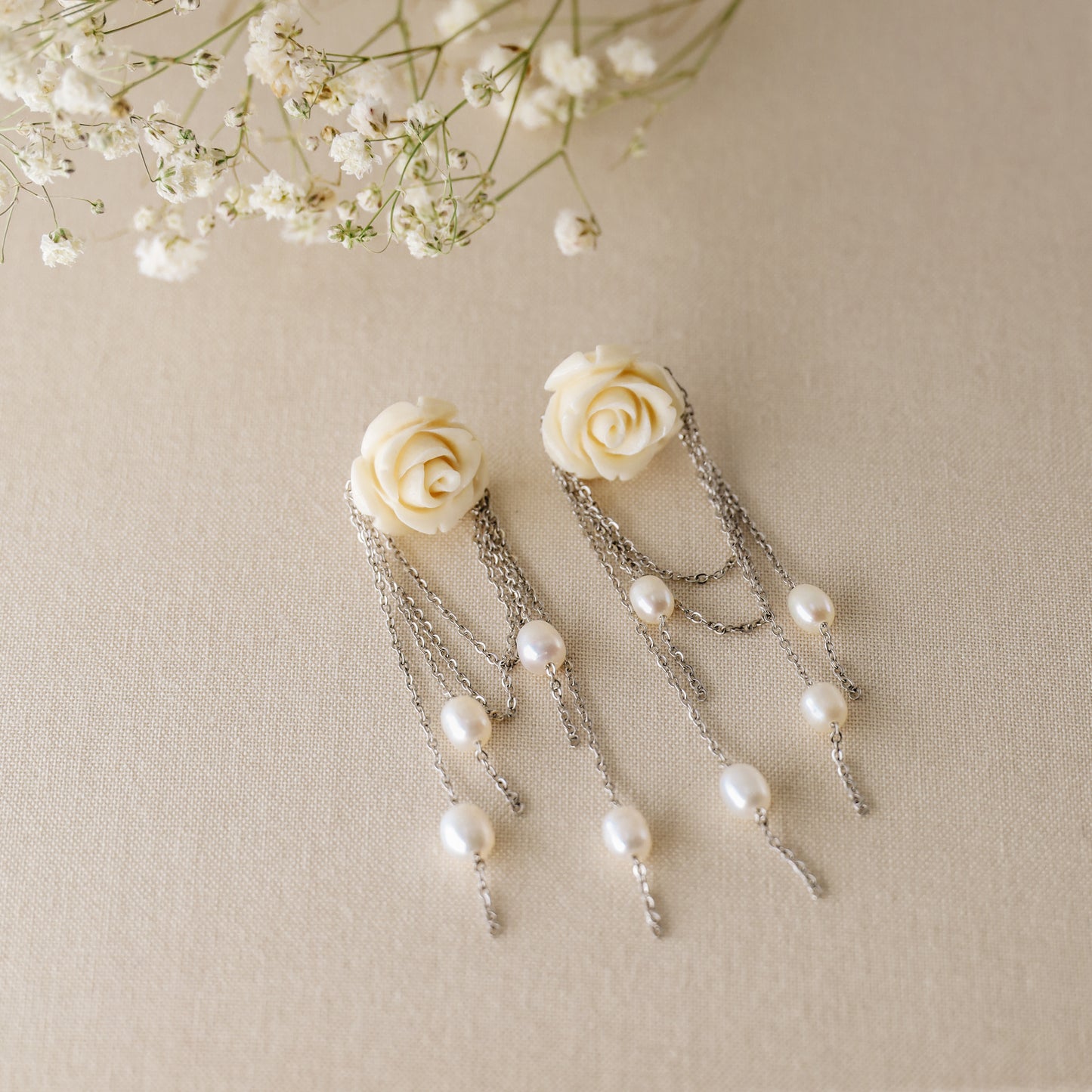 Dainty Pearl Tassel Drop Earrings, Natural Freshwater Pearl Earrings, Flower Dangling Pearl Earrings, Bridesmaid Gift, Mother's day