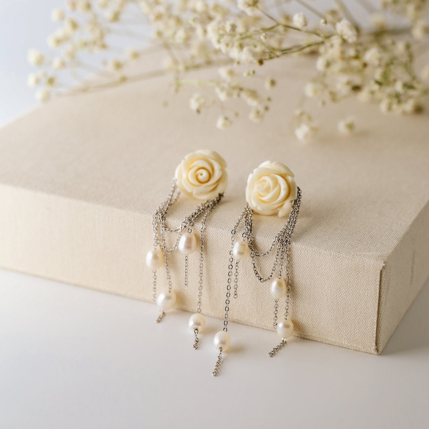 Dainty Pearl Tassel Drop Earrings, Natural Freshwater Pearl Earrings, Flower Dangling Pearl Earrings, Bridesmaid Gift, Mother's day