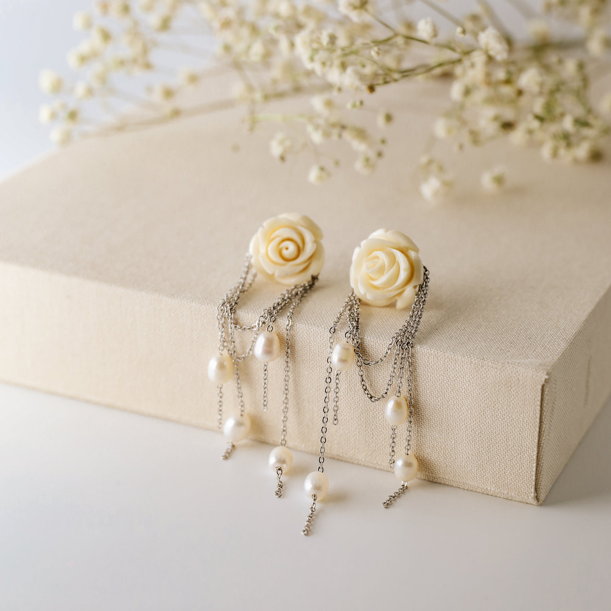 Dainty Pearl Tassel Drop Earrings, Natural Freshwater Pearl Earrings, Flower Dangling Pearl Earrings, Bridesmaid Gift, Mother's day