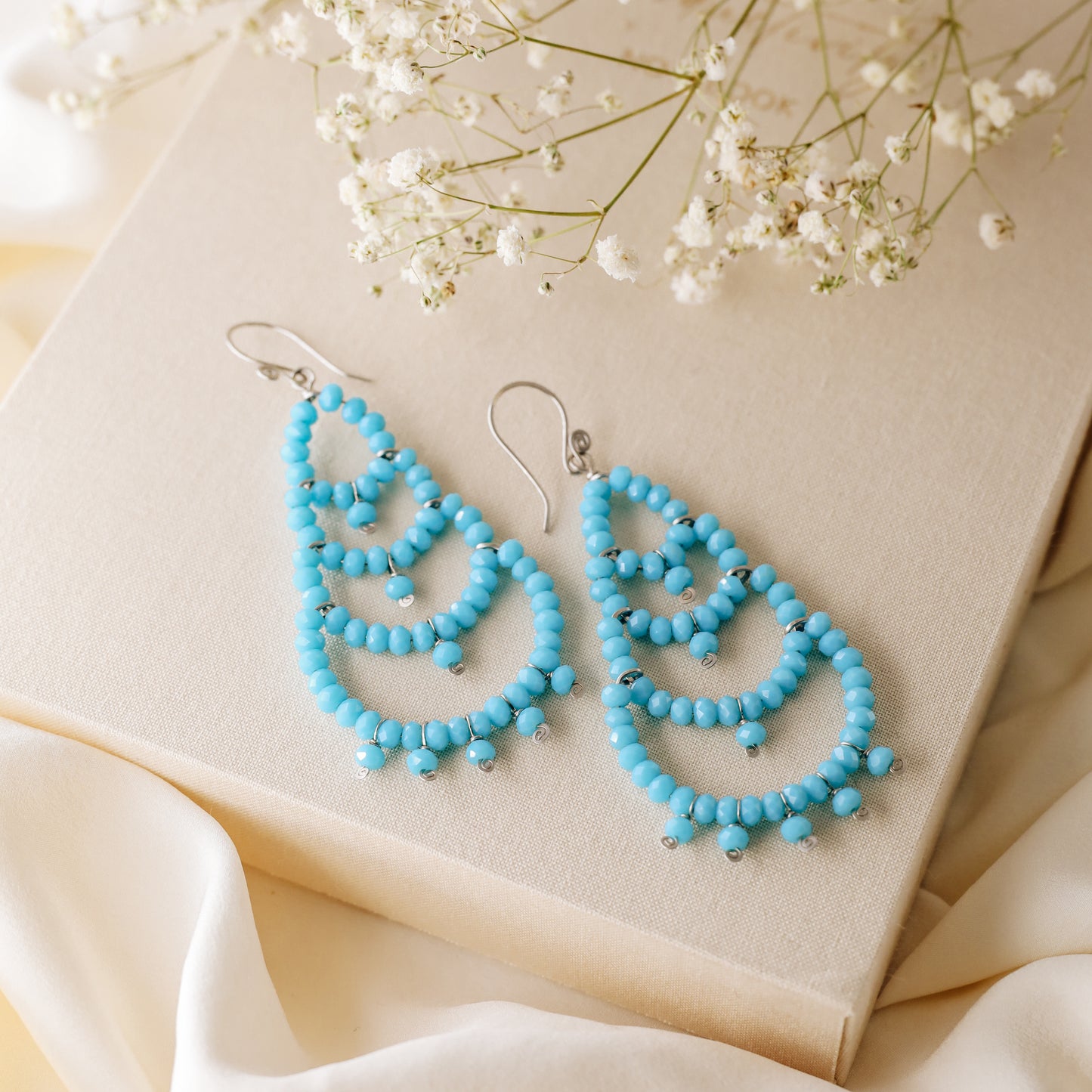 Turquoise Chandelier Earrings, Oversized Dangle Earrings, Large Bohemian Beaded Chandelier Earrings Aesthetic Jewelry Stainless Steel