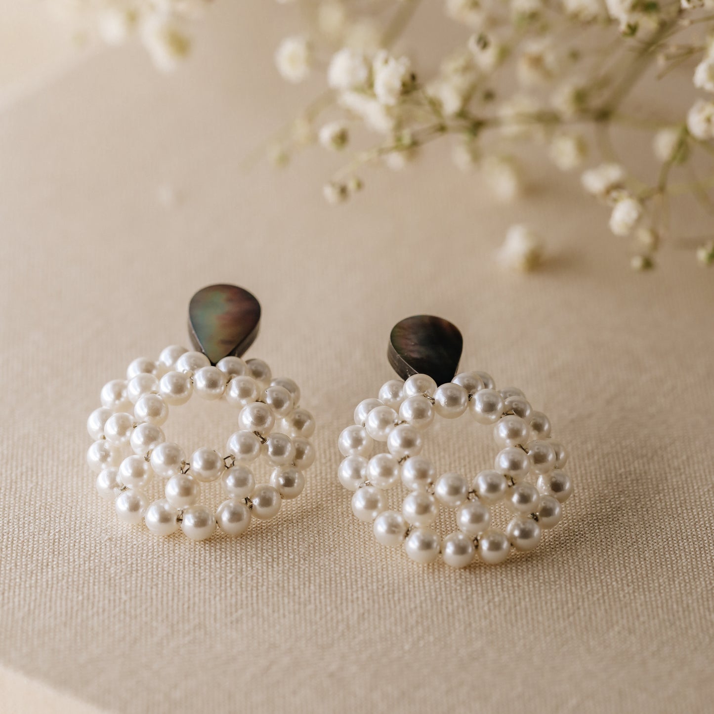Mother of Pearl Beaded Pearl Hoop Earrings, White Pearl Earrings, Pearl Circle Hoop Earrings, Delicate Hoops, Stainless Steel Earrings