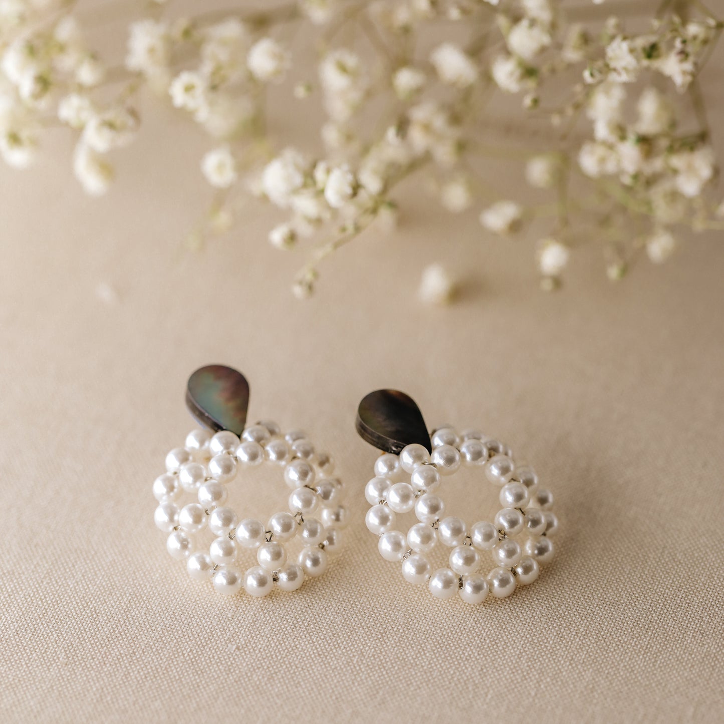 Mother of Pearl Beaded Pearl Hoop Earrings, White Pearl Earrings, Pearl Circle Hoop Earrings, Delicate Hoops, Stainless Steel Earrings