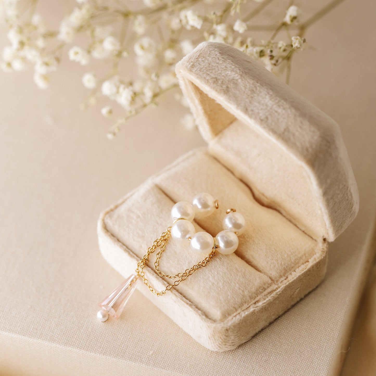 Dainty Pearl Ear Cuffs, Gold Filled Ear Climbers, Crystals and Pearls Tassel Ear Cuff, No Piercing Ear Wrap, Pearl Dangle Ear Cuffs