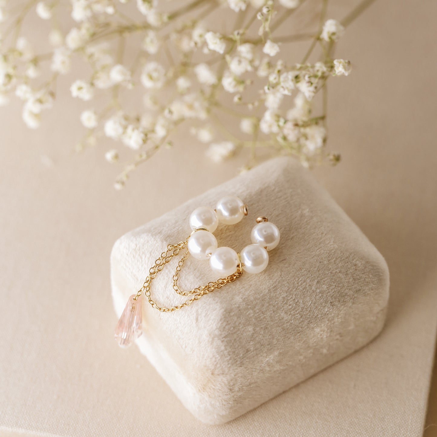 Dainty Pearl Ear Cuffs, Gold Filled Ear Climbers, Crystals and Pearls Tassel Ear Cuff, No Piercing Ear Wrap, Pearl Dangle Ear Cuffs