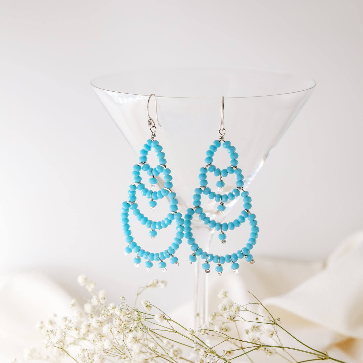Turquoise Chandelier Earrings, Oversized Dangle Earrings, Large Bohemian Beaded Chandelier Earrings Aesthetic Jewelry Stainless Steel