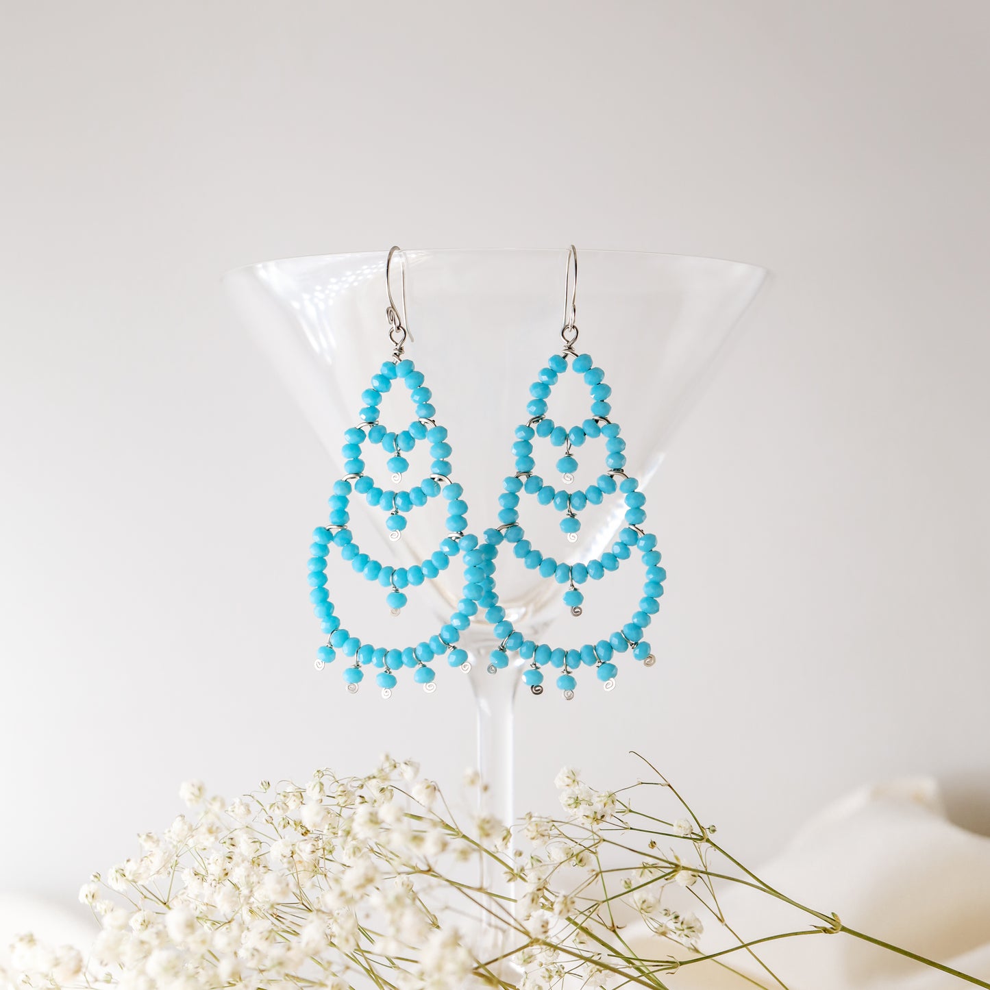 Turquoise Chandelier Earrings, Oversized Dangle Earrings, Large Bohemian Beaded Chandelier Earrings Aesthetic Jewelry Stainless Steel