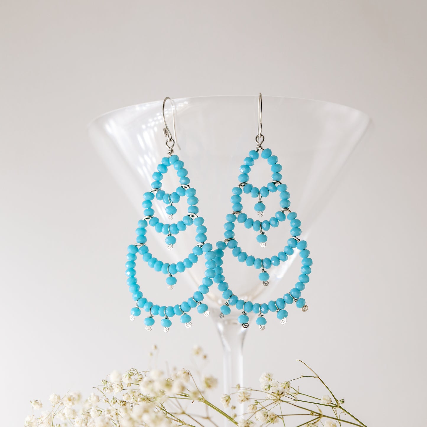 Turquoise Chandelier Earrings, Oversized Dangle Earrings, Large Bohemian Beaded Chandelier Earrings Aesthetic Jewelry Stainless Steel