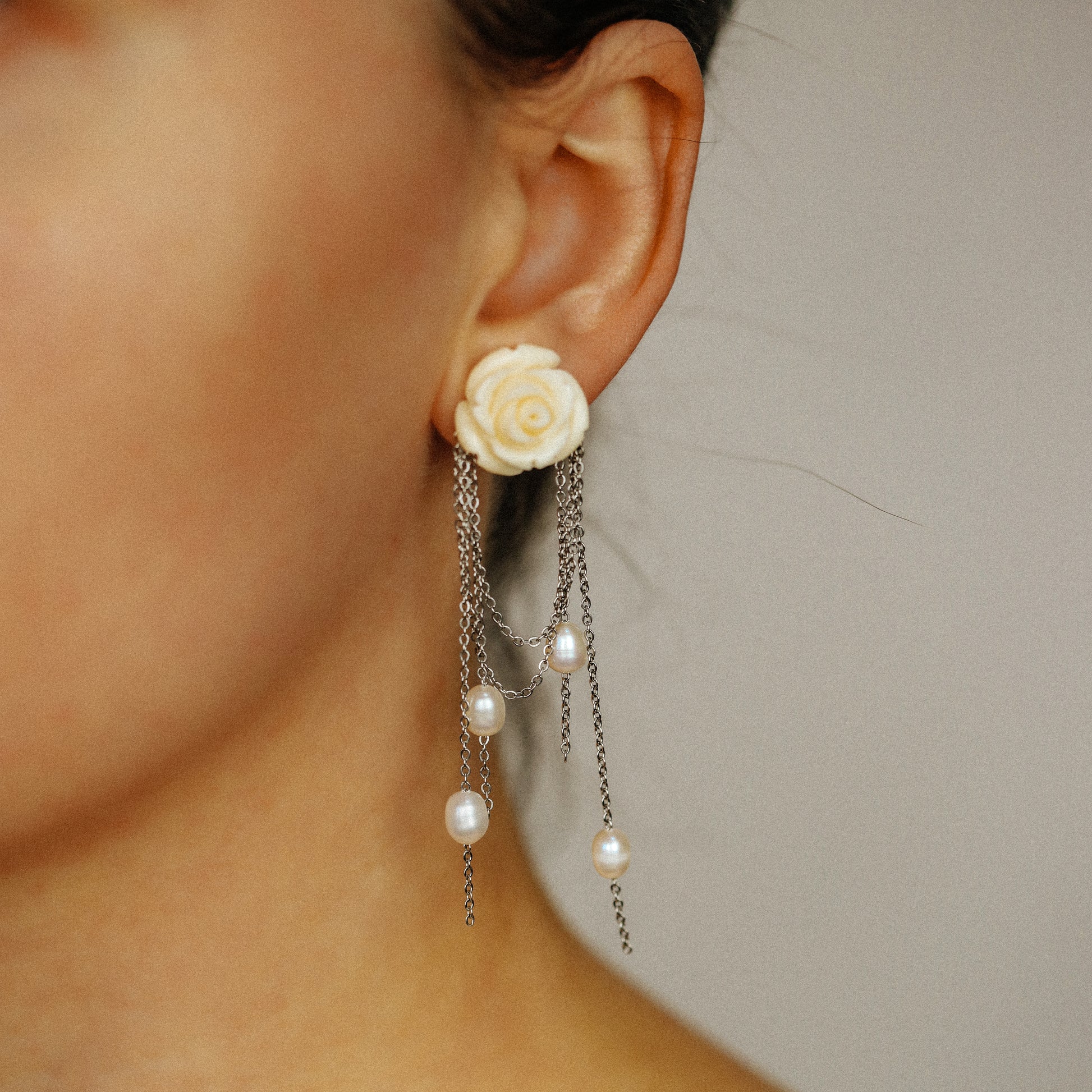 Dainty Pearl Tassel Drop Earrings, Natural Freshwater Pearl Earrings, Flower Dangling Pearl Earrings, Bridesmaid Gift, Mother's day