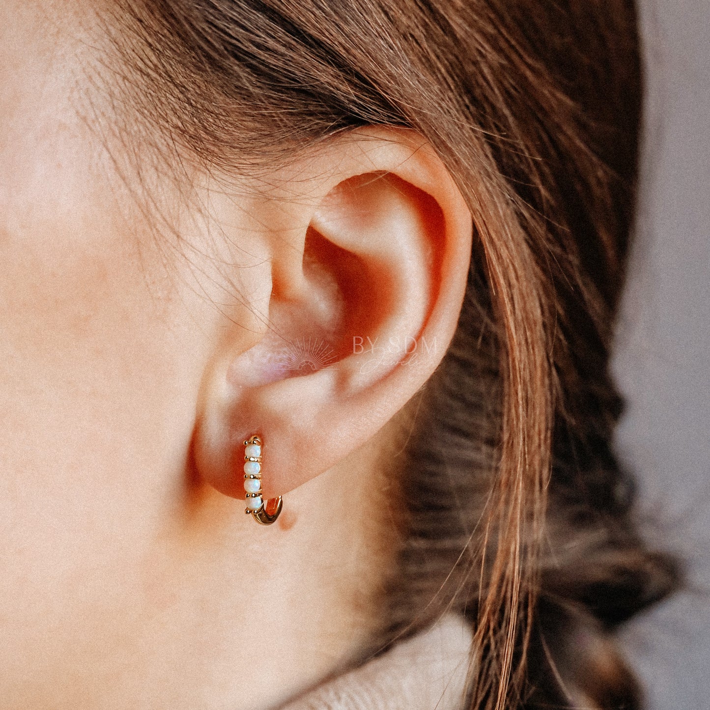 Tiny Gold Opal U Earrings • Oval Hoop Huggie Earrings • BYSDMJEWELS