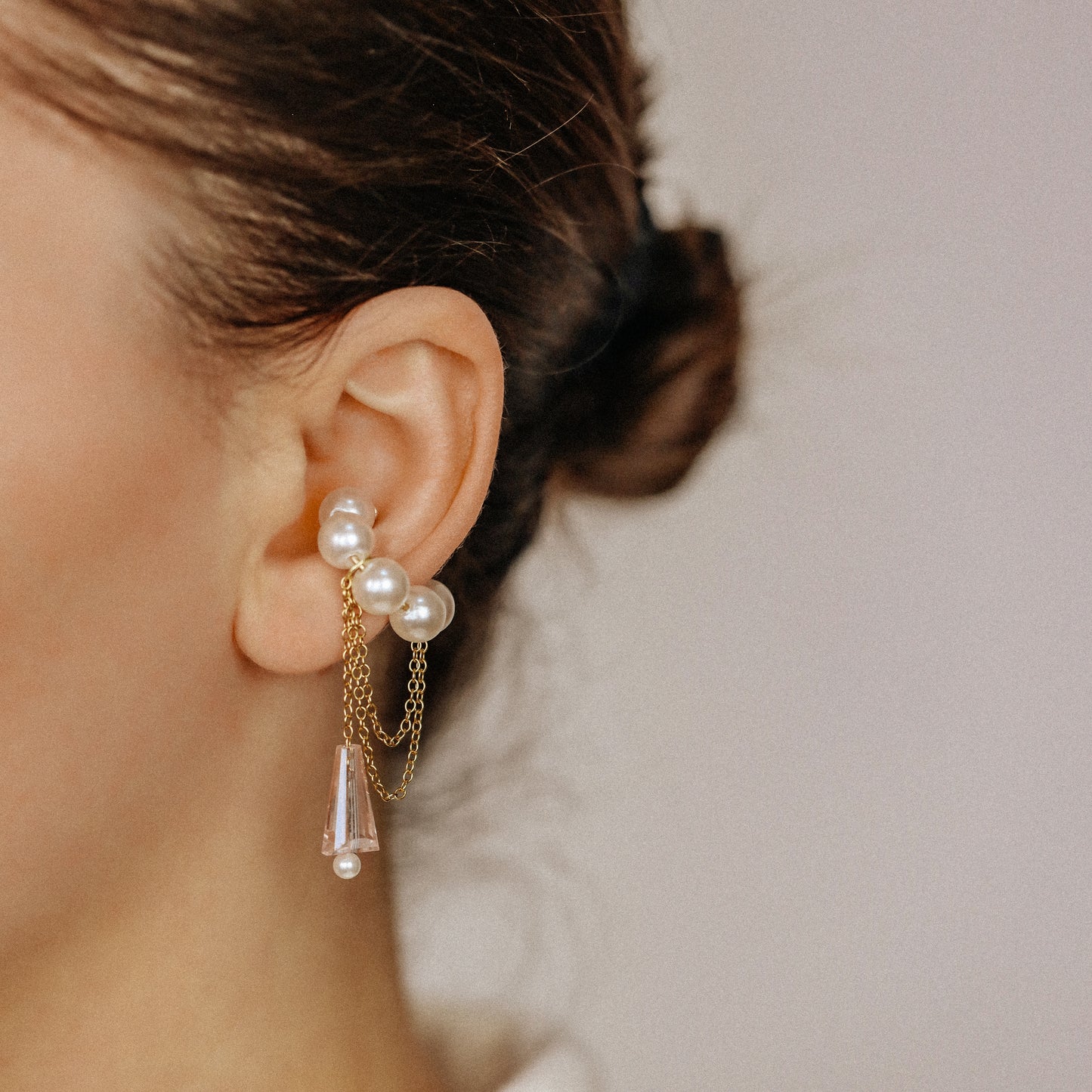 Dainty Pearl Ear Cuffs, Gold Filled Ear Climbers, Crystals and Pearls Tassel Ear Cuff, No Piercing Ear Wrap, Pearl Dangle Ear Cuffs