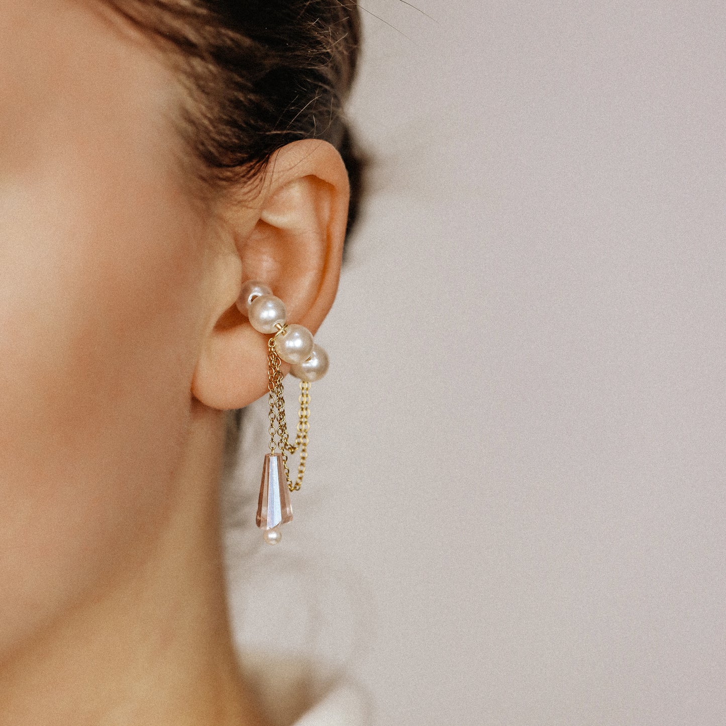 Dainty Pearl Ear Cuffs, Gold Filled Ear Climbers, Crystals and Pearls Tassel Ear Cuff, No Piercing Ear Wrap, Pearl Dangle Ear Cuffs