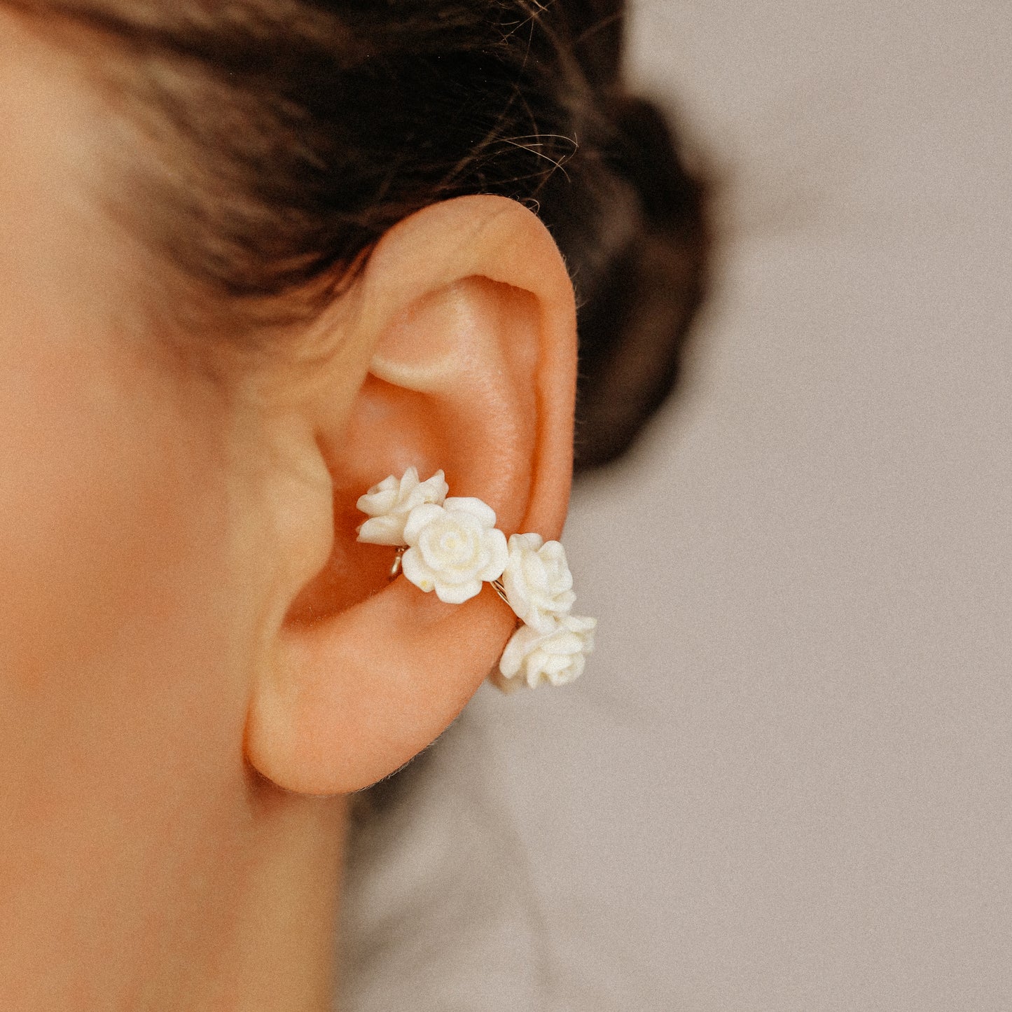 White Resin Rose Flower Ear Cuff in Sterling Silver, Gold or Rose Gold Filled, Simple Piercing Free Earrings, Turquoise Cuff, Pink Ear Cuff