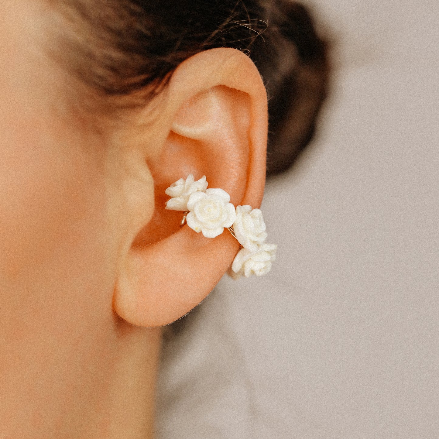 White Resin Rose Flower Ear Cuff in Sterling Silver, Gold or Rose Gold Filled, Simple Piercing Free Earrings, Turquoise Cuff, Pink Ear Cuff