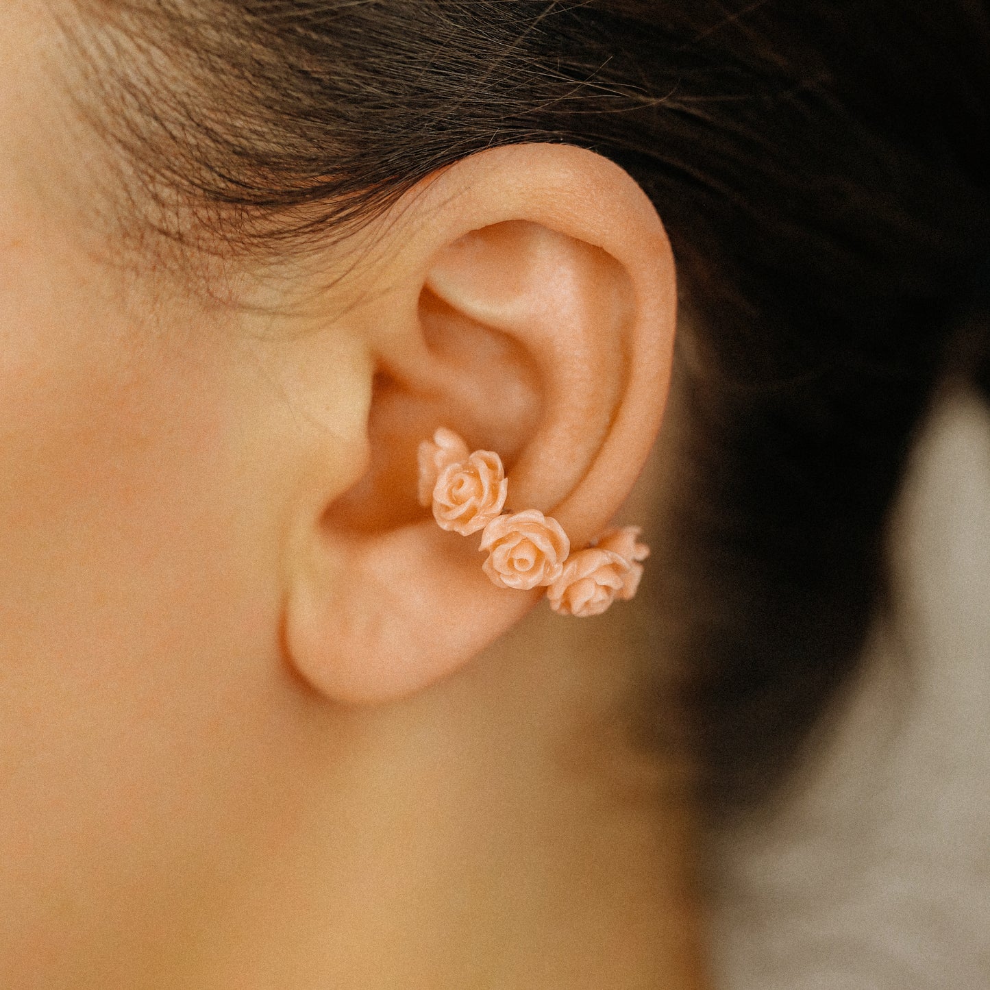 White Resin Rose Flower Ear Cuff in Sterling Silver, Gold or Rose Gold Filled, Simple Piercing Free Earrings, Turquoise Cuff, Pink Ear Cuff