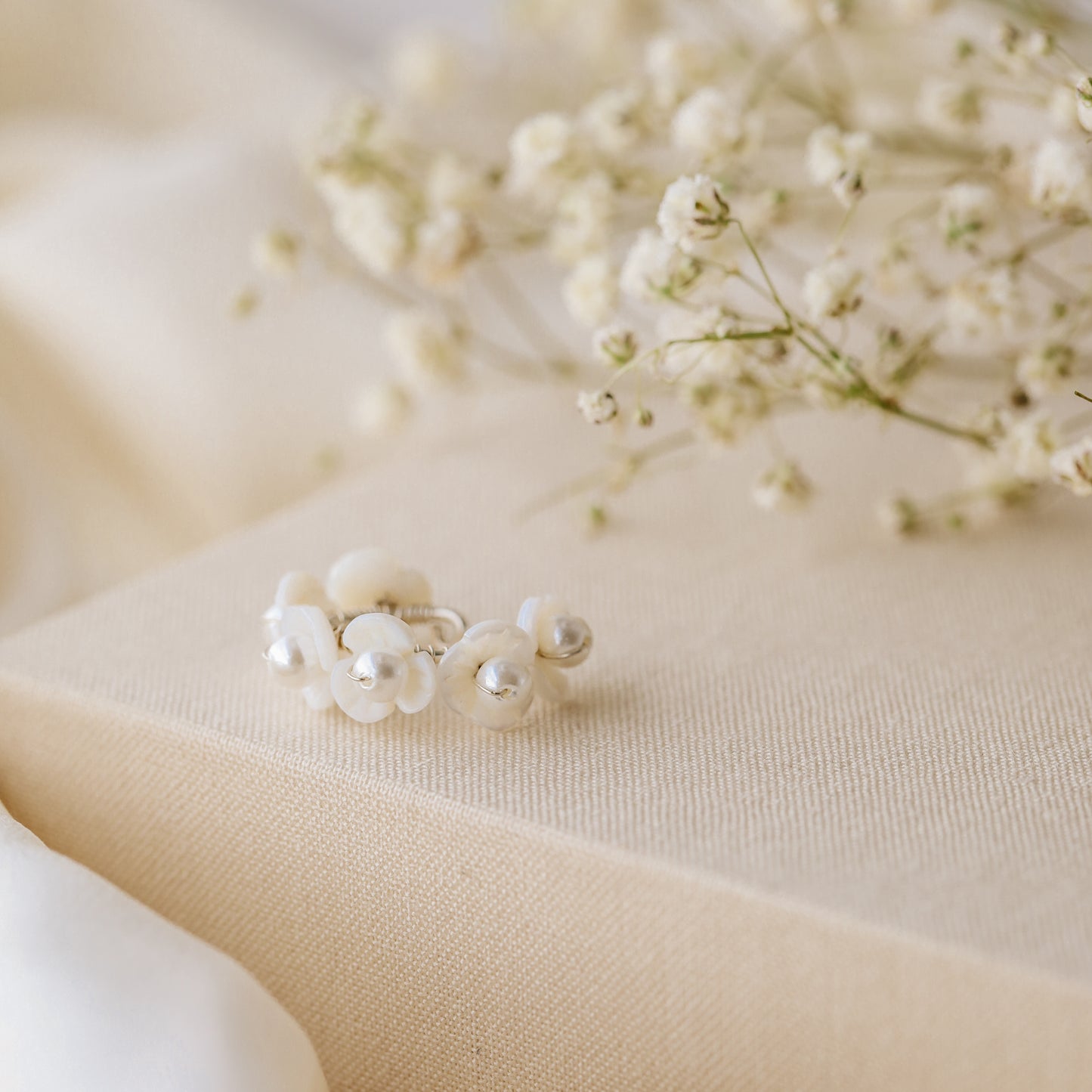 Floral Ear Cuffs, Floral Earrings, Dainty Earrings, Wedding Earrings, Minimalist Earrings, Mother of Pearl Earrings
