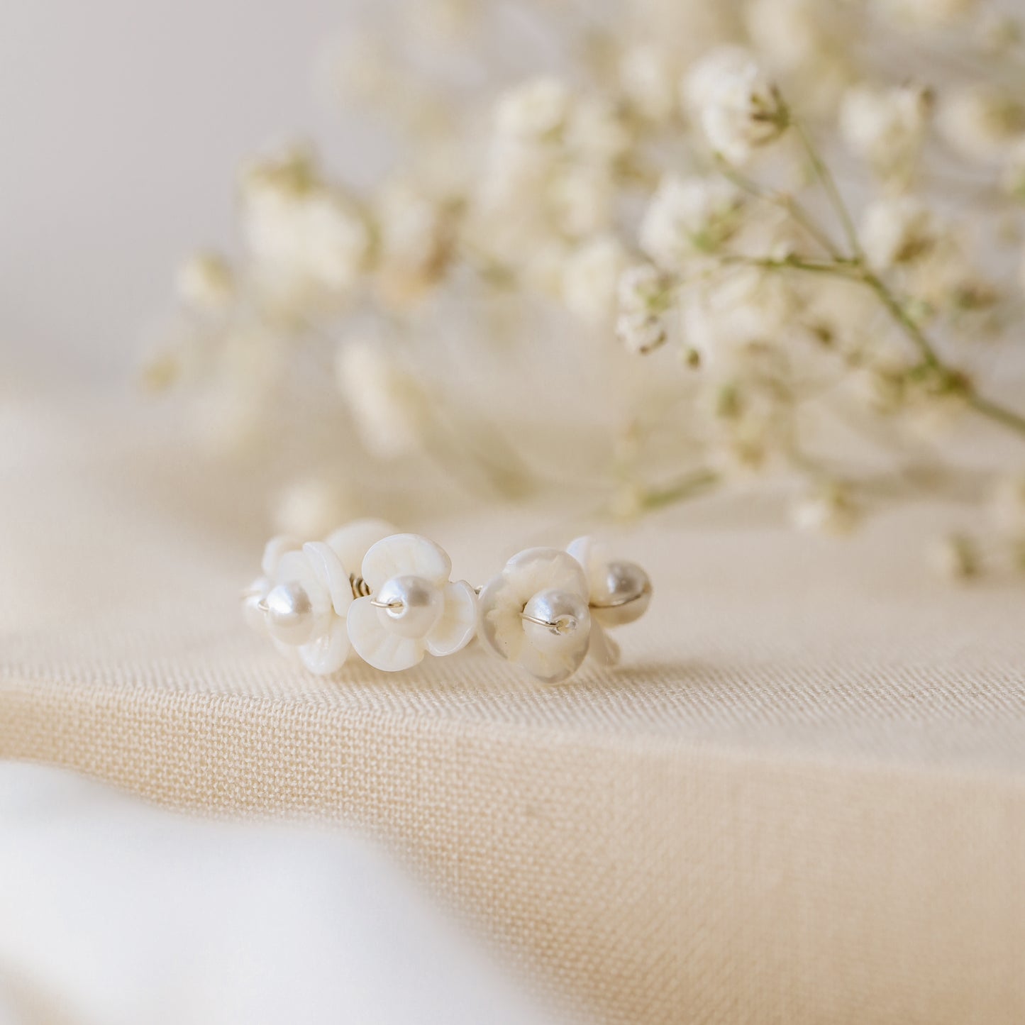Floral Ear Cuffs, Floral Earrings, Dainty Earrings, Wedding Earrings, Minimalist Earrings, Mother of Pearl Earrings