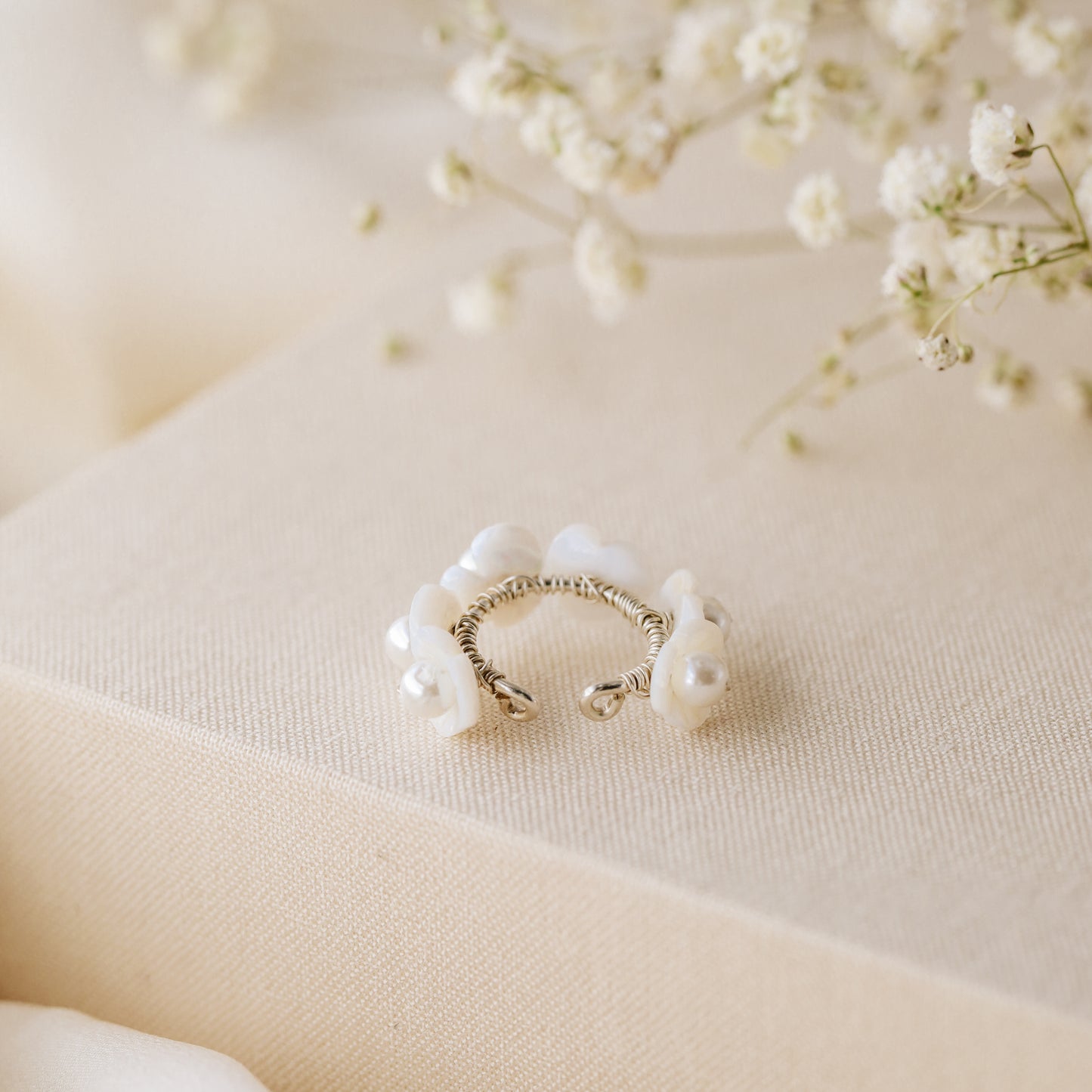 Floral Ear Cuffs, Floral Earrings, Dainty Earrings, Wedding Earrings, Minimalist Earrings, Mother of Pearl Earrings