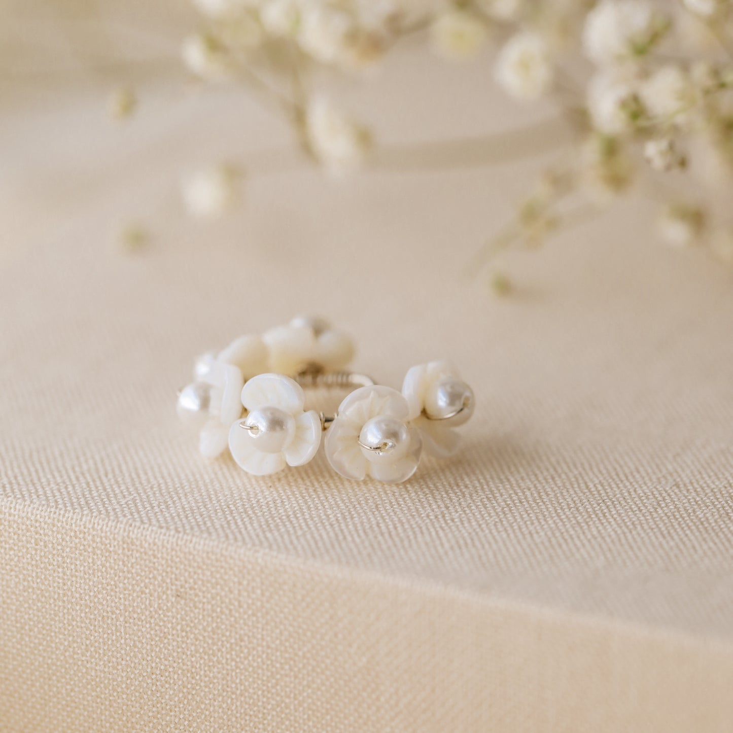 Floral Ear Cuffs, Floral Earrings, Dainty Earrings, Wedding Earrings, Minimalist Earrings, Mother of Pearl Earrings