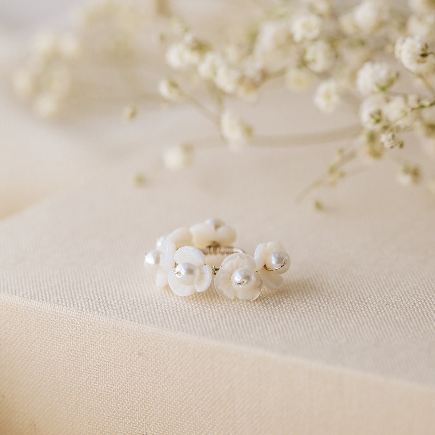 Floral Ear Cuffs, Floral Earrings, Dainty Earrings, Wedding Earrings, Minimalist Earrings, Mother of Pearl Earrings