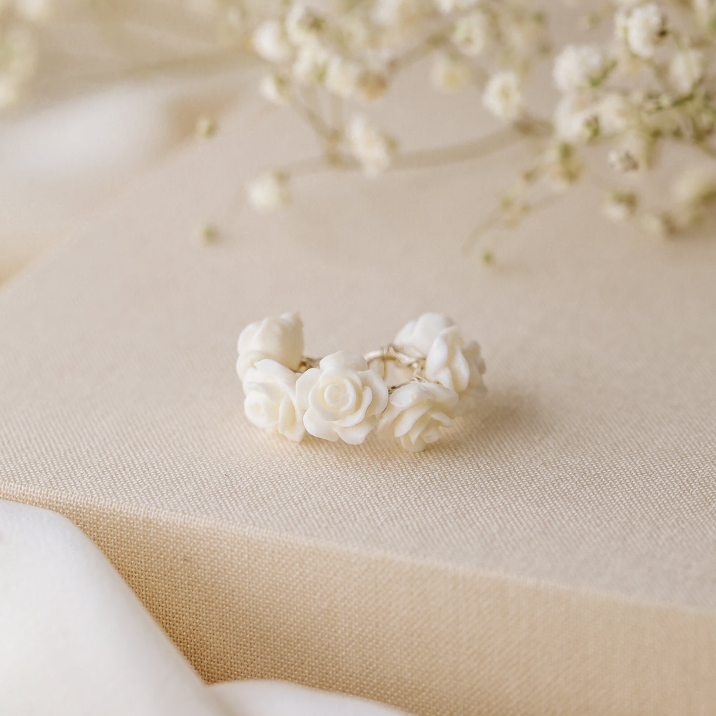 White Resin Rose Flower Ear Cuff in Sterling Silver, Gold or Rose Gold Filled, Simple Piercing Free Earrings, Turquoise Cuff, Pink Ear Cuff