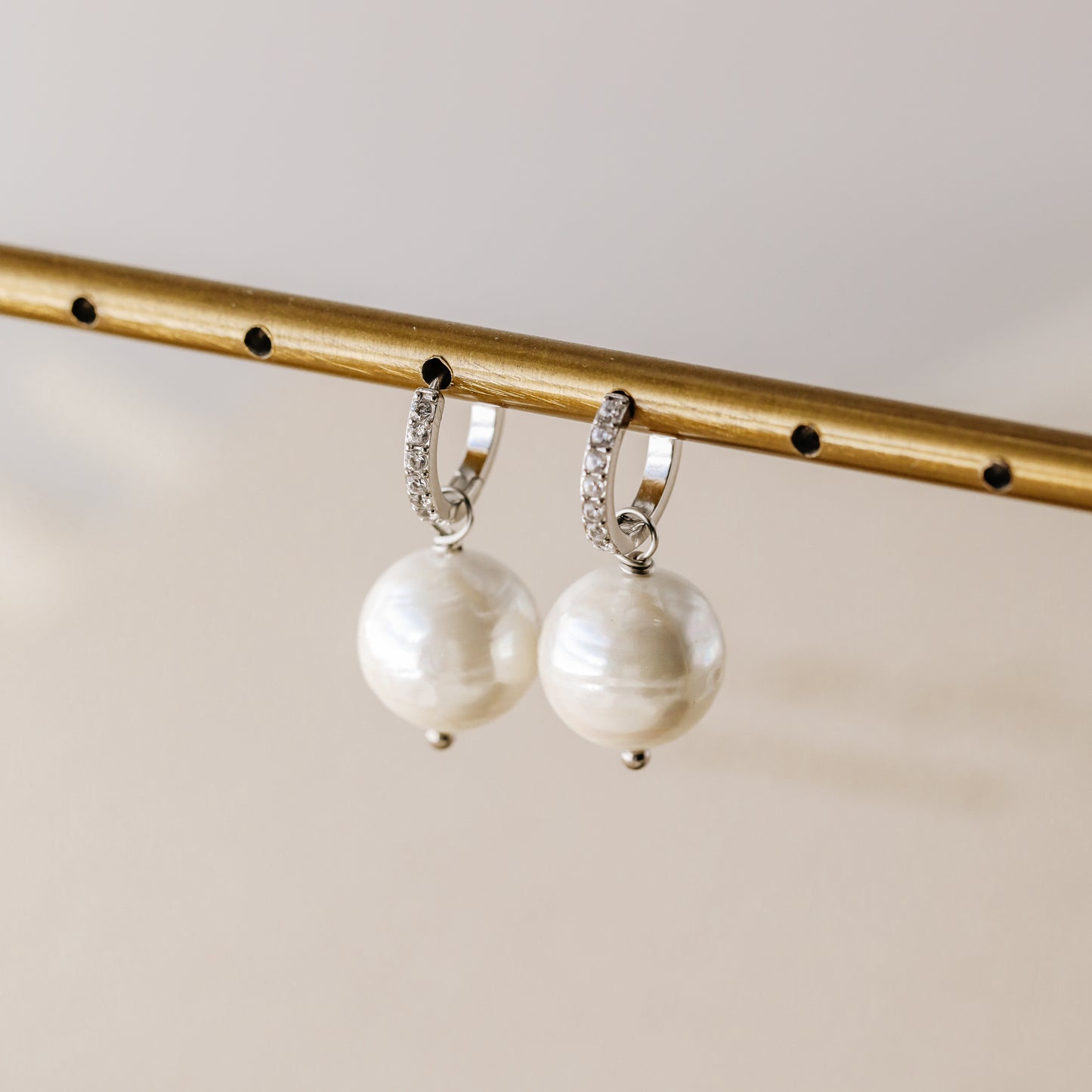 Pearl Earrings, Diamond Pearl Hoop Earrings, Pearl Dangle Earrings, Gold Huggie Earrings, Wedding Earrings, Bridal Earrings