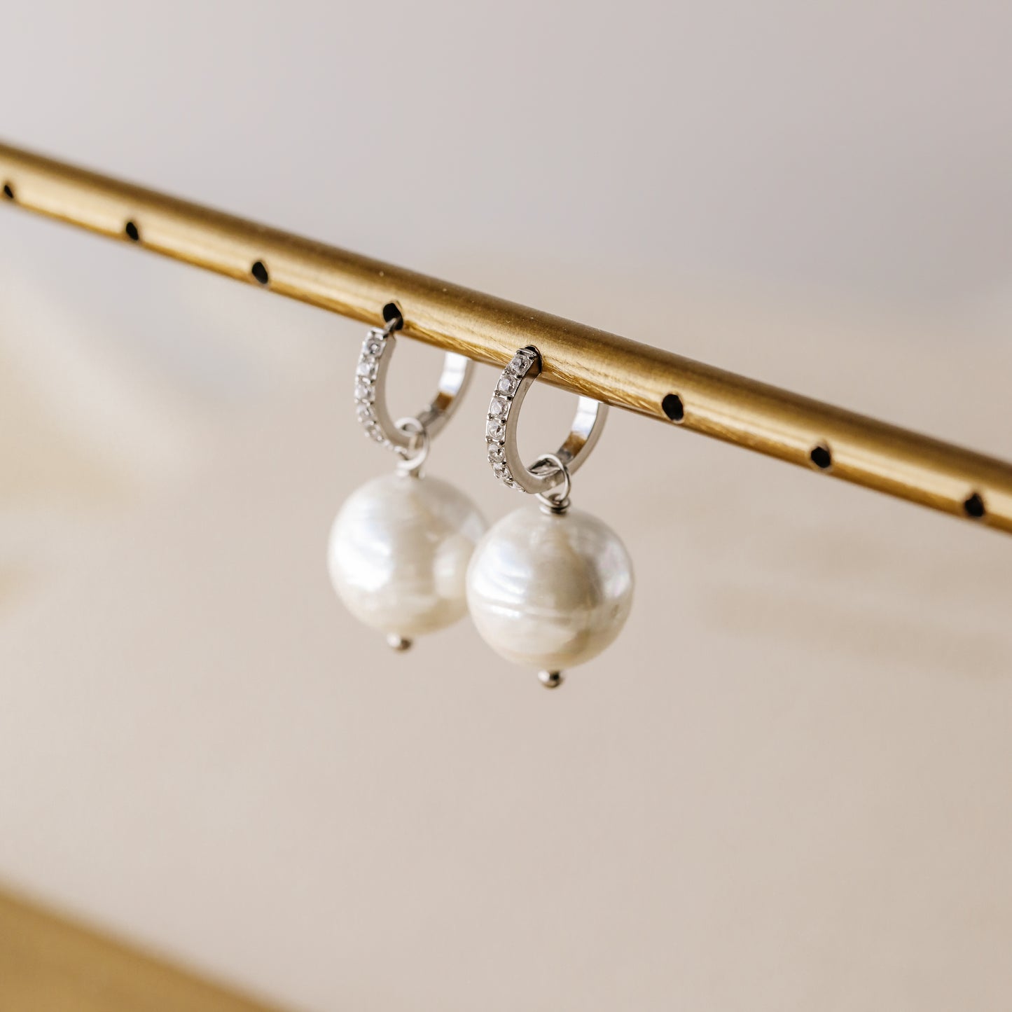 Pearl Earrings, Diamond Pearl Hoop Earrings, Pearl Dangle Earrings, Gold Huggie Earrings, Wedding Earrings, Bridal Earrings