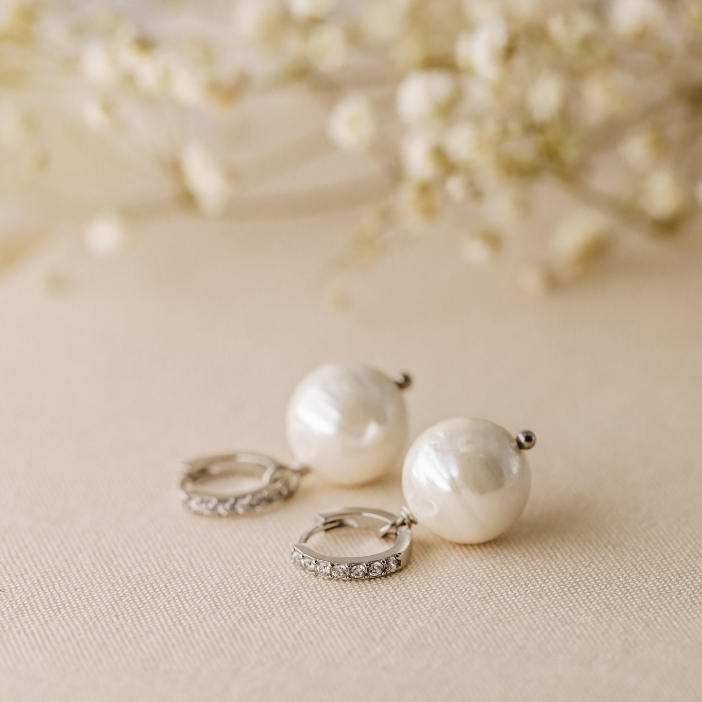 Pearl Earrings, Diamond Pearl Hoop Earrings, Pearl Dangle Earrings, Gold Huggie Earrings, Wedding Earrings, Bridal Earrings