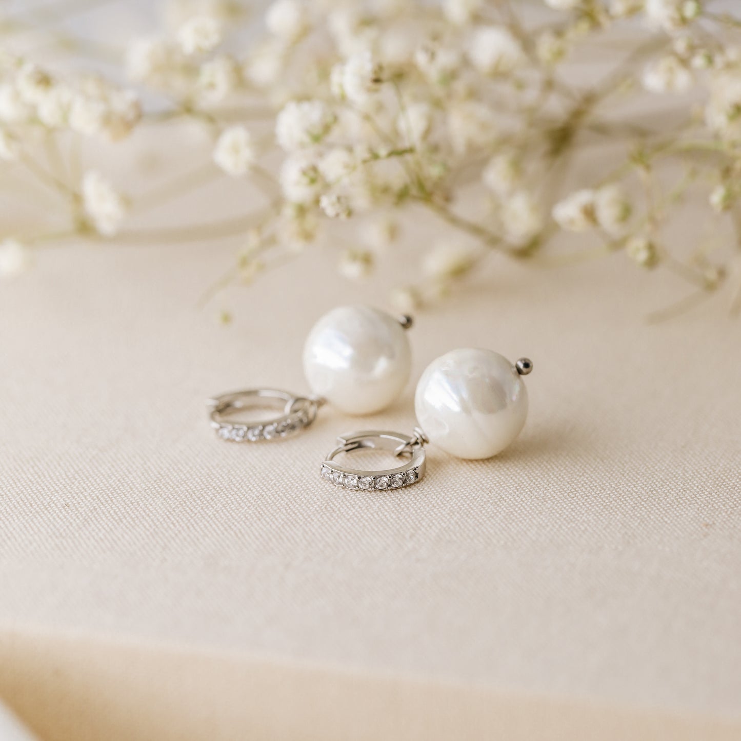 Pearl Earrings, Diamond Pearl Hoop Earrings, Pearl Dangle Earrings, Gold Huggie Earrings, Wedding Earrings, Bridal Earrings