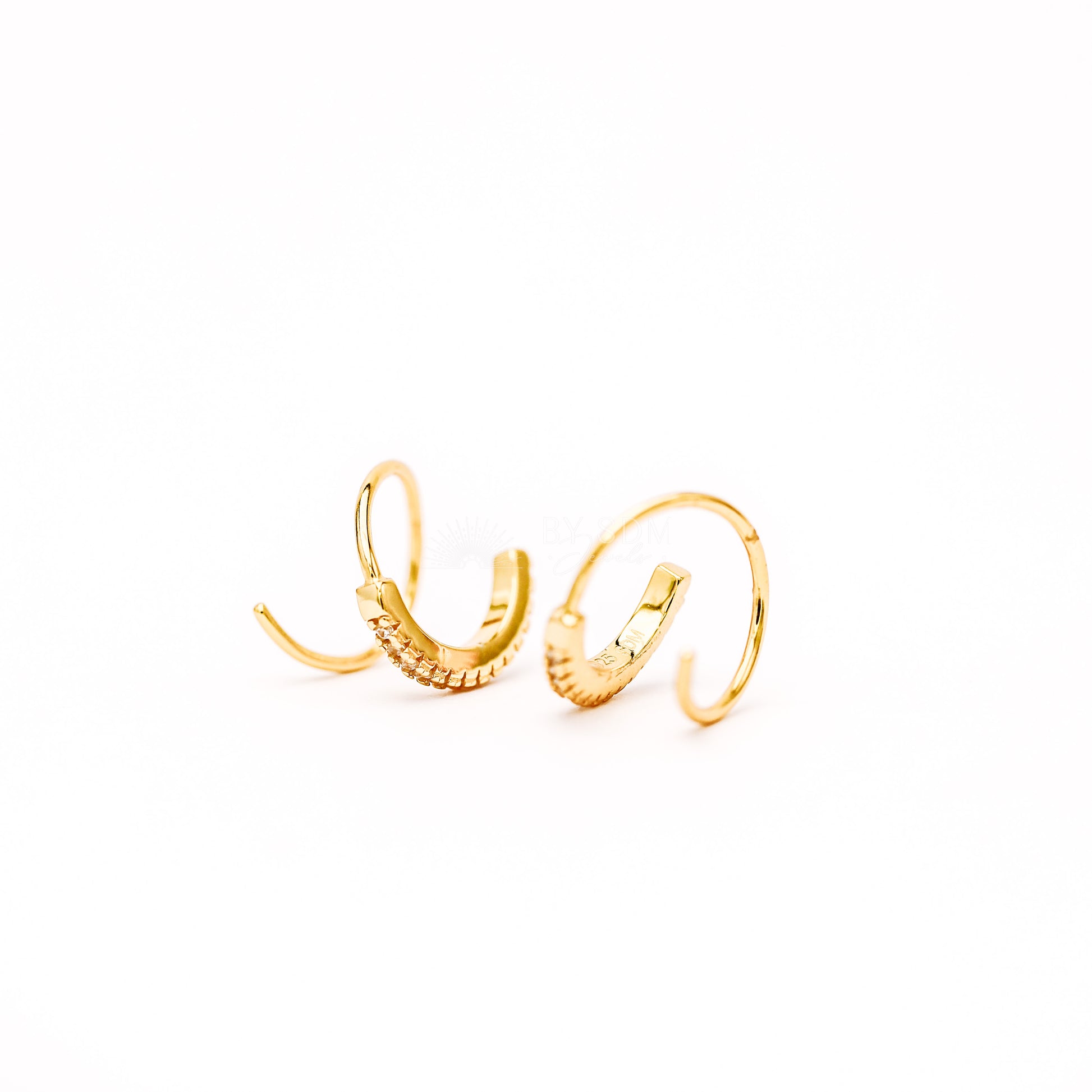 Double Hoop Earrings • Only 1 Piercing needed • Paved Spiral Earrings, Gold • BYSDMJEWELS