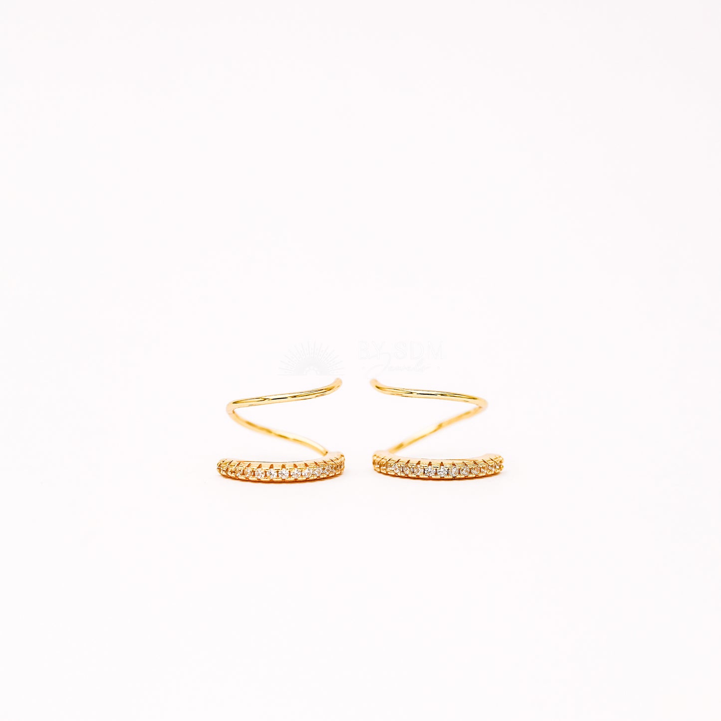 Double Hoop Earrings • Only 1 Piercing needed • Paved Spiral Earrings, Gold • BYSDMJEWELS