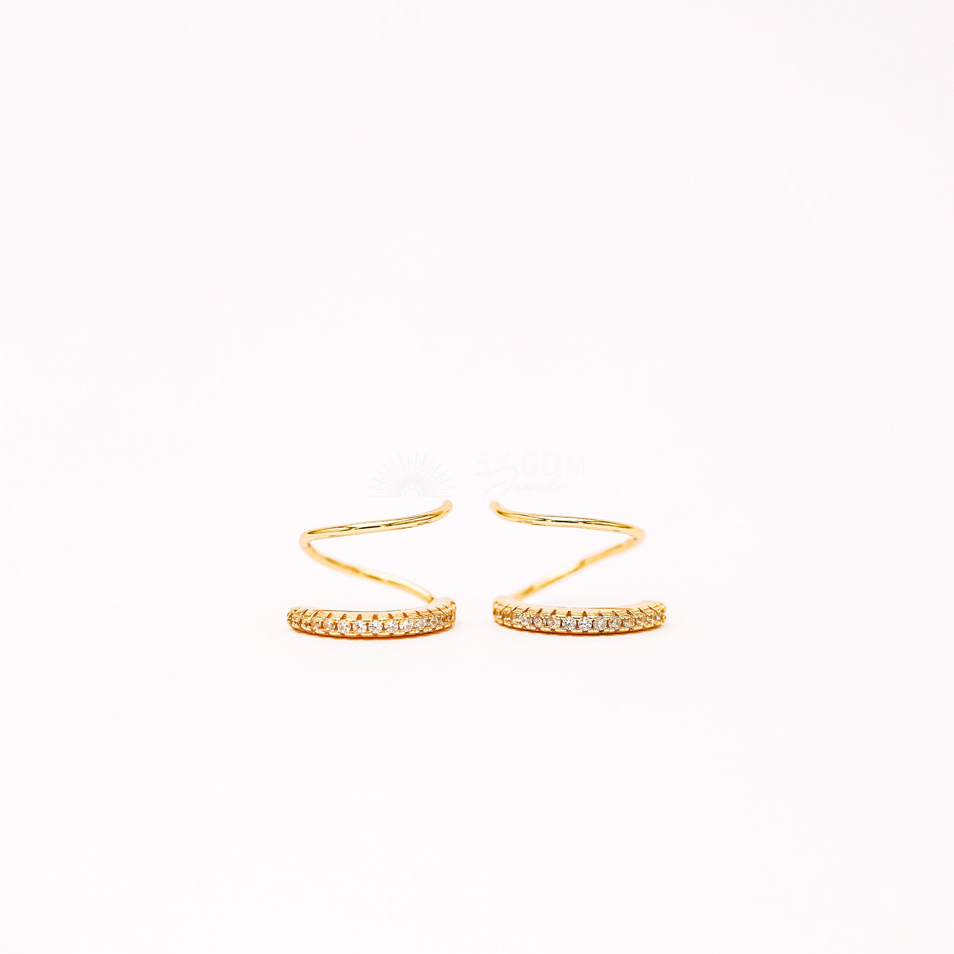 Double Hoop Earrings • Only 1 Piercing needed • Paved Spiral Earrings, Gold • BYSDMJEWELS