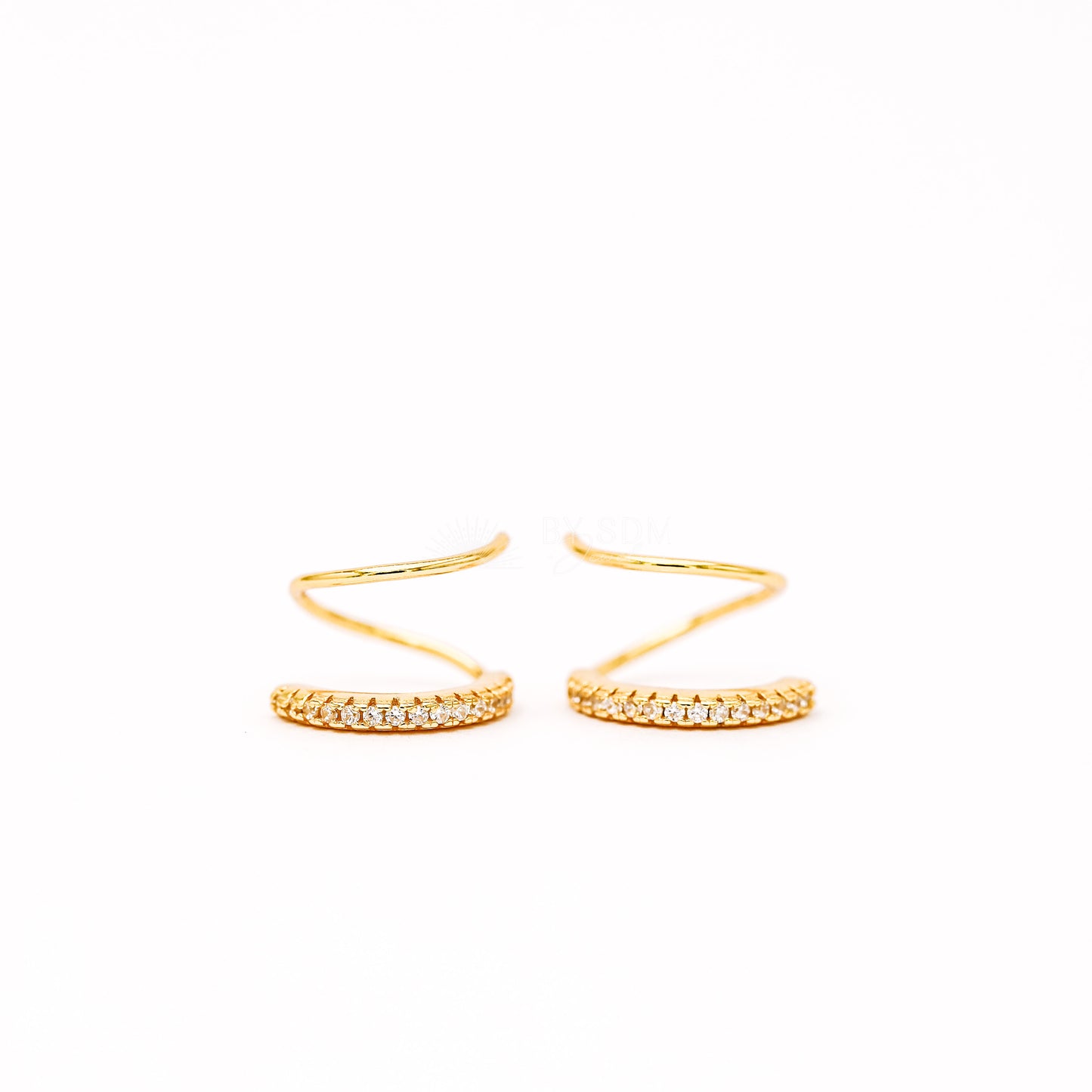 Double Hoop Earrings • Only 1 Piercing needed • Paved Spiral Earrings, Gold • BYSDMJEWELS