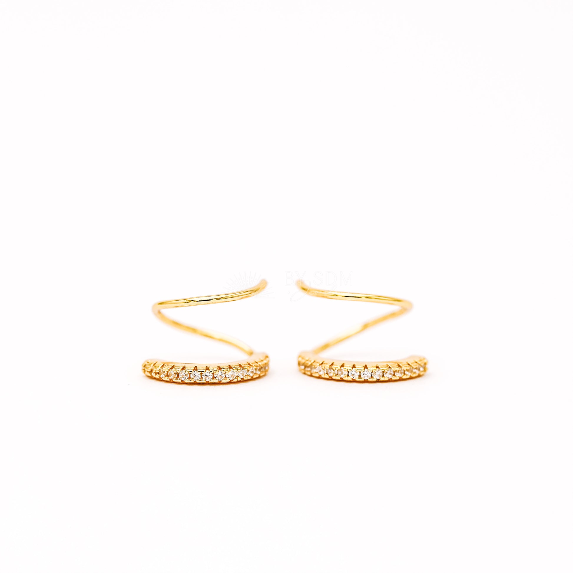 Double Hoop Earrings • Only 1 Piercing needed • Paved Spiral Earrings, Gold • BYSDMJEWELS
