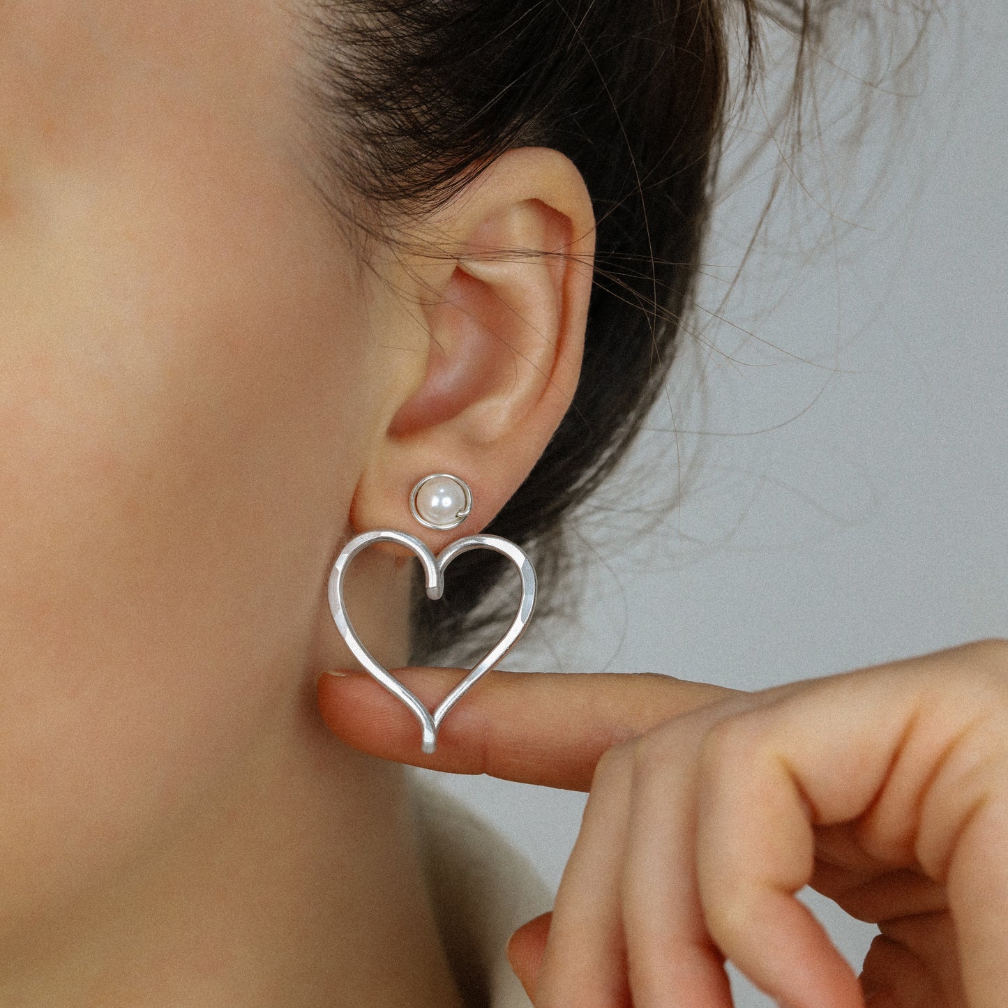 Open Heart Earring Jackets - Heart Front Back Earrings with Dainty Studs - By SDM Jewels